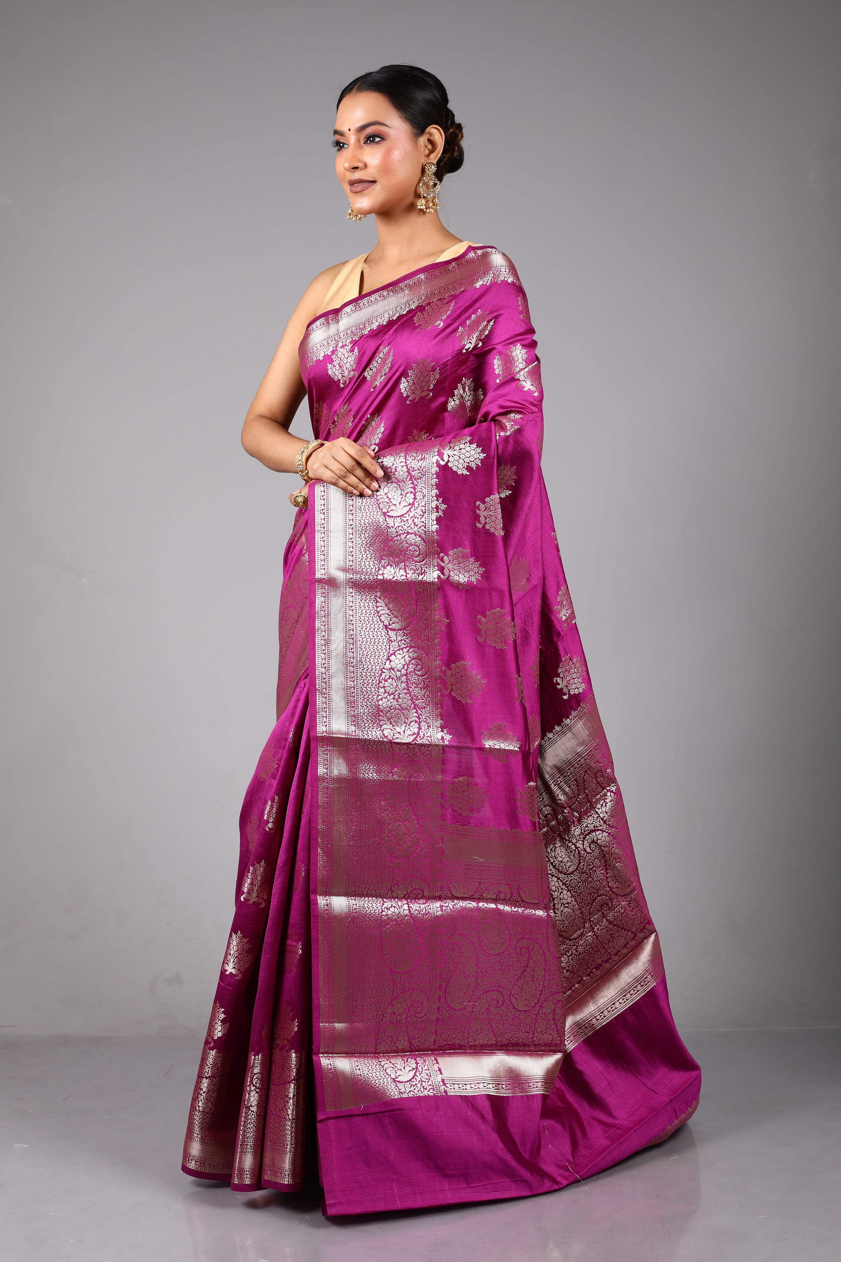 Magenta Pure Chiniya Silk Saree