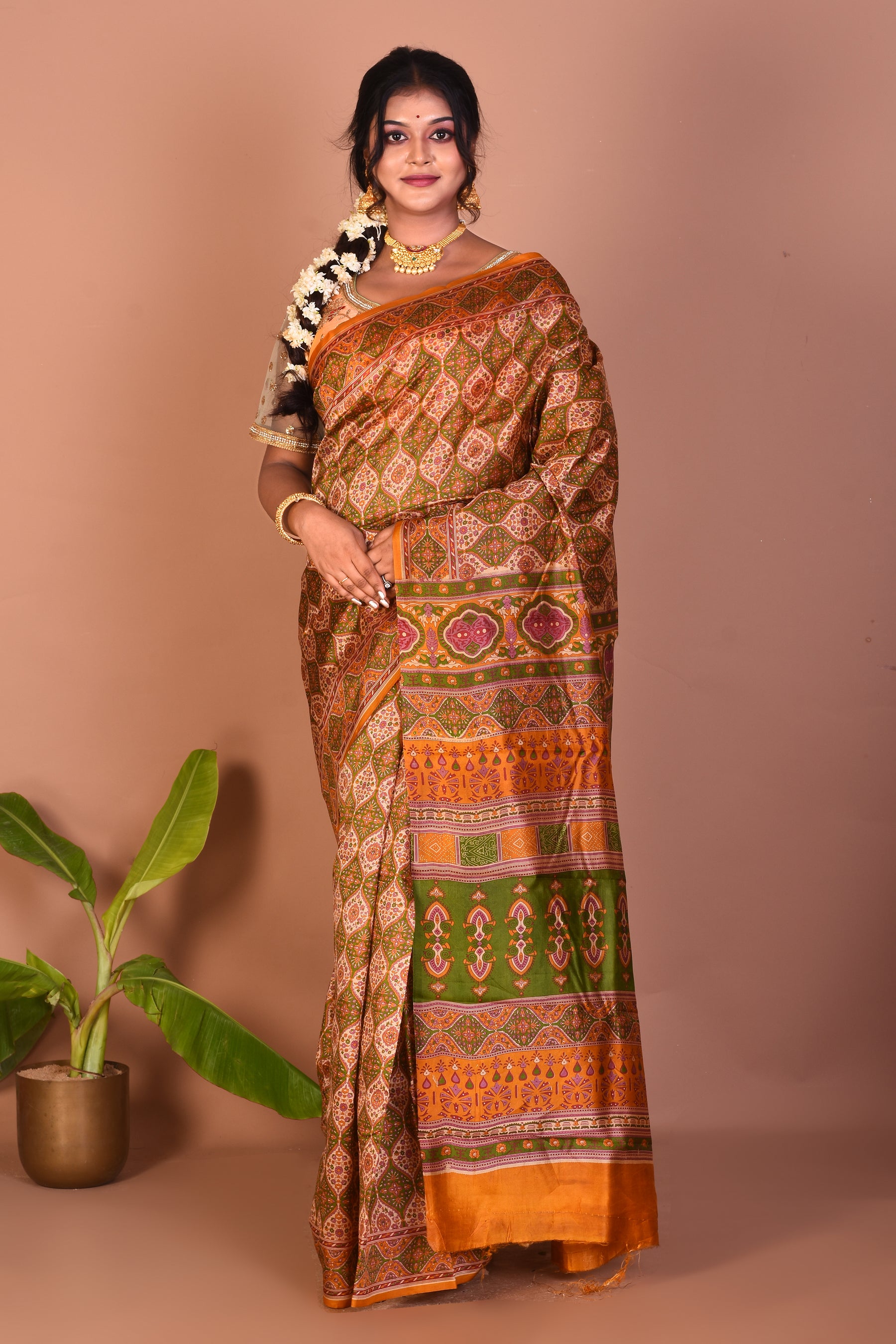 Yellow Printed Silk Saree - Keya Seth Exclusive