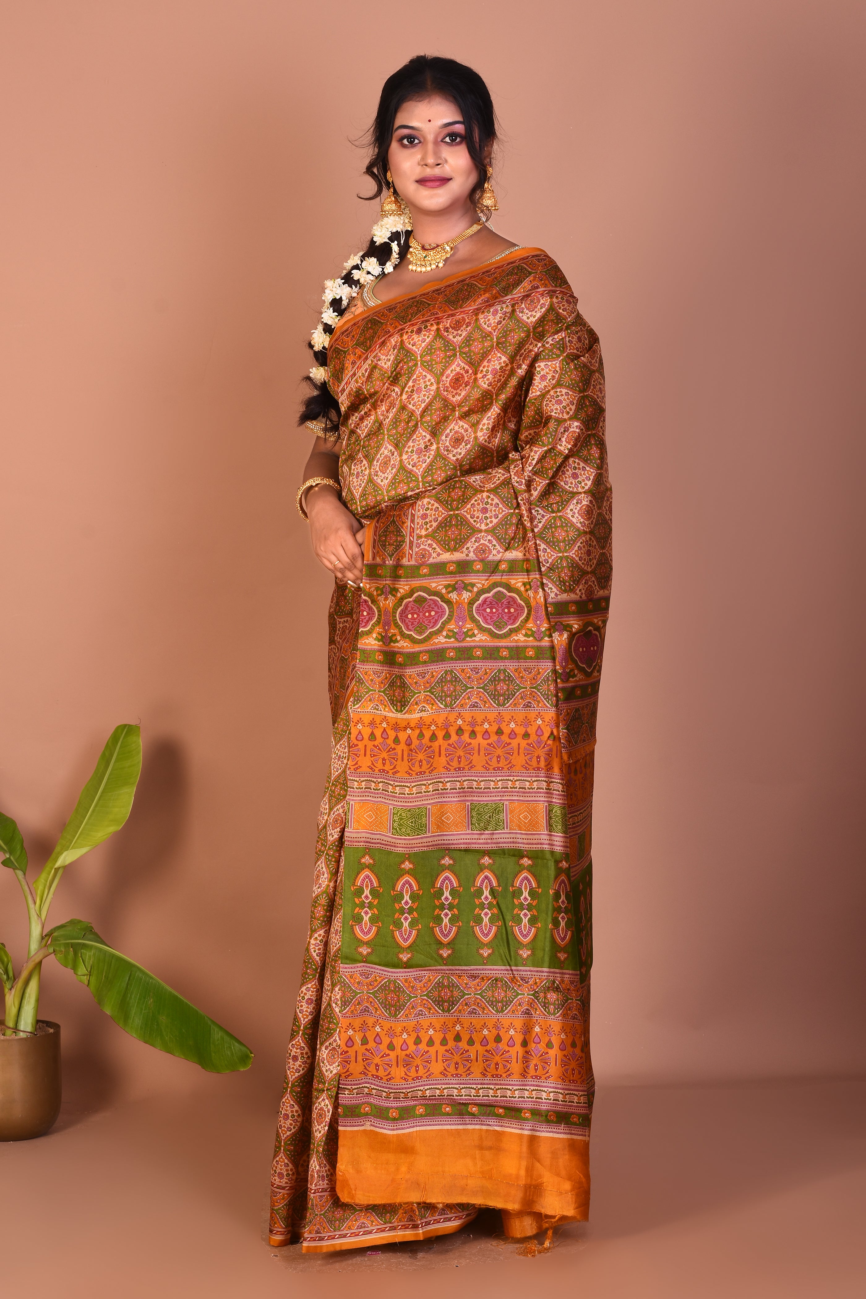 Yellow Printed Silk Saree - Keya Seth Exclusive