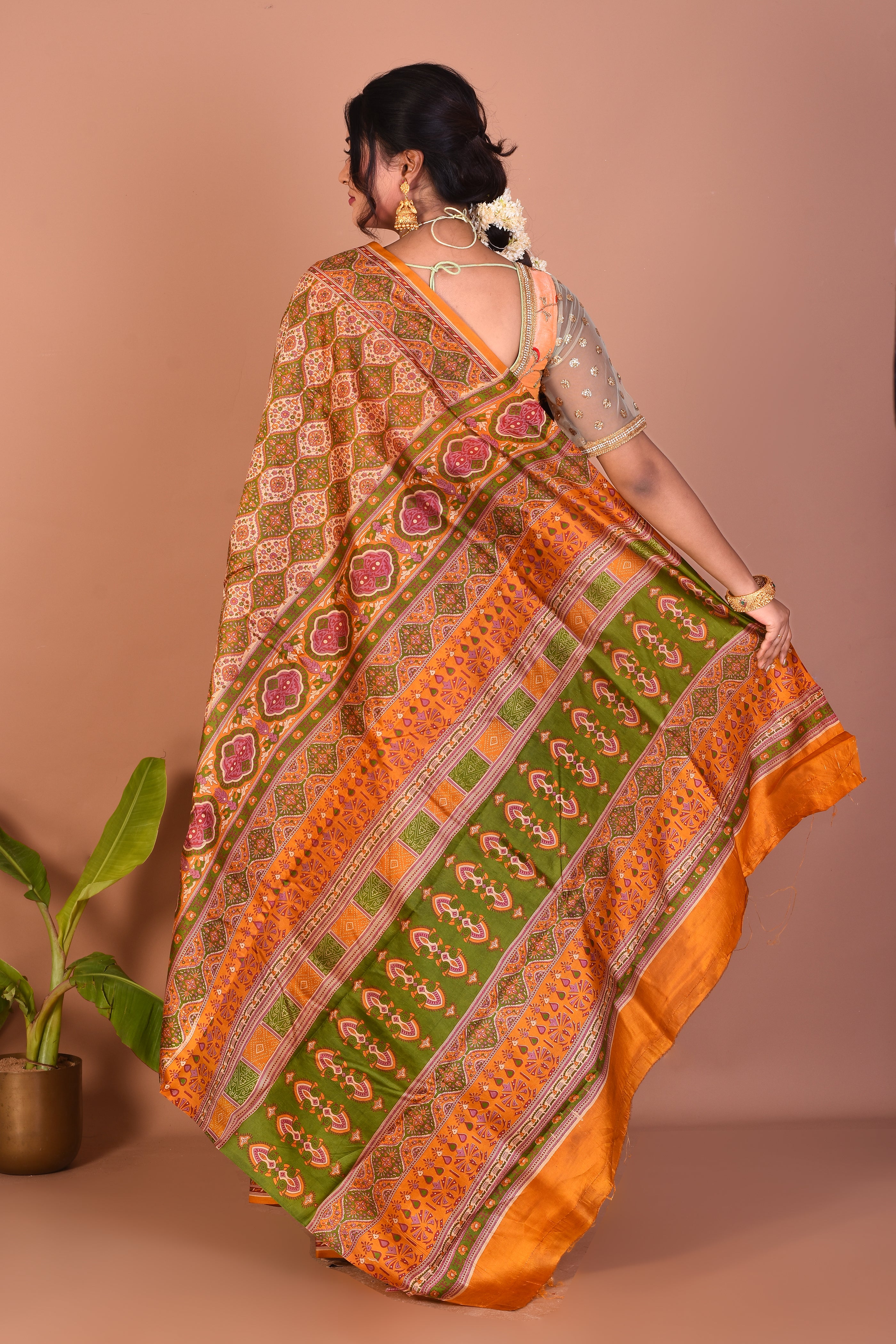 Yellow Printed Silk Saree - Keya Seth Exclusive