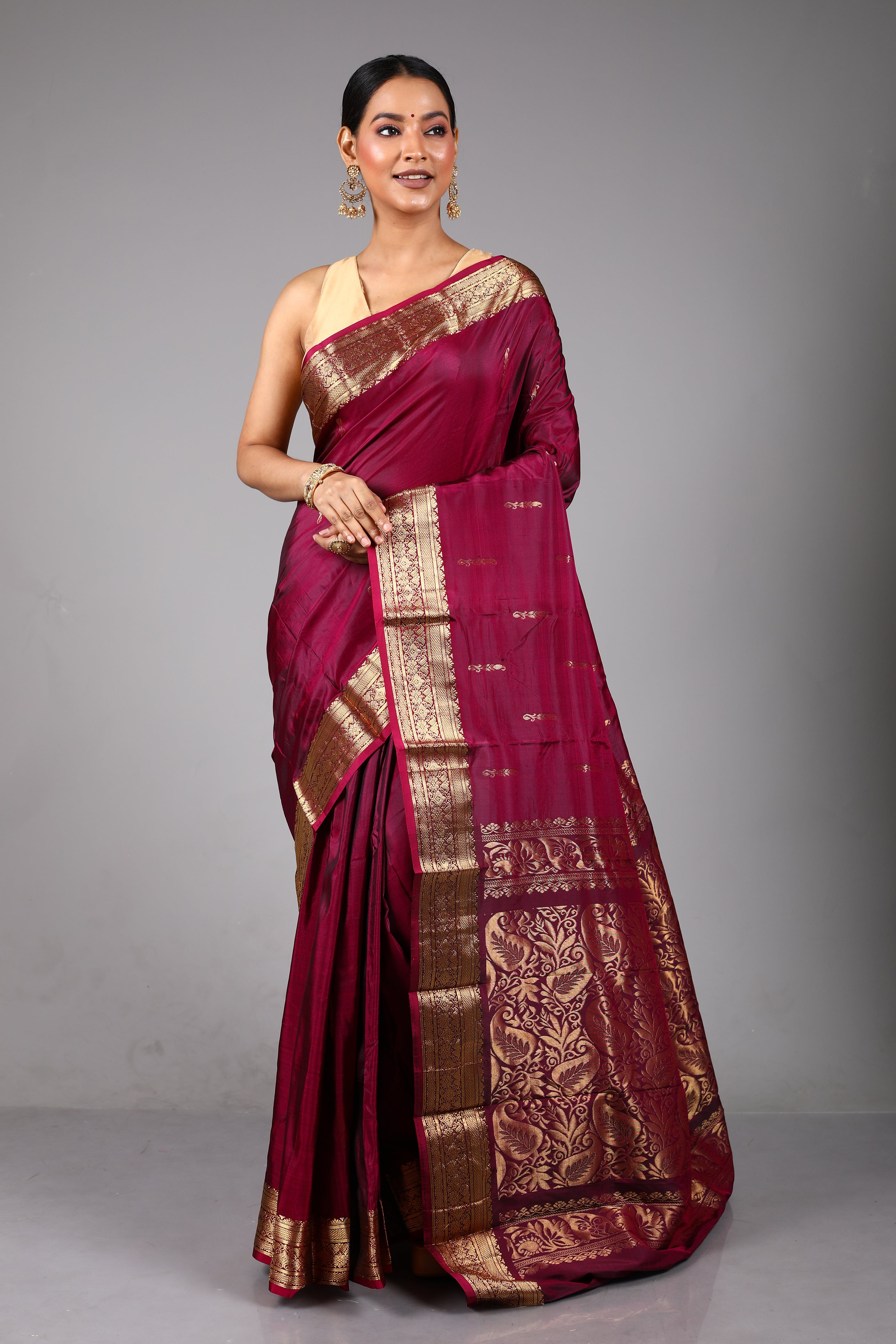Wine Blended Kanjivaram Silk Saree