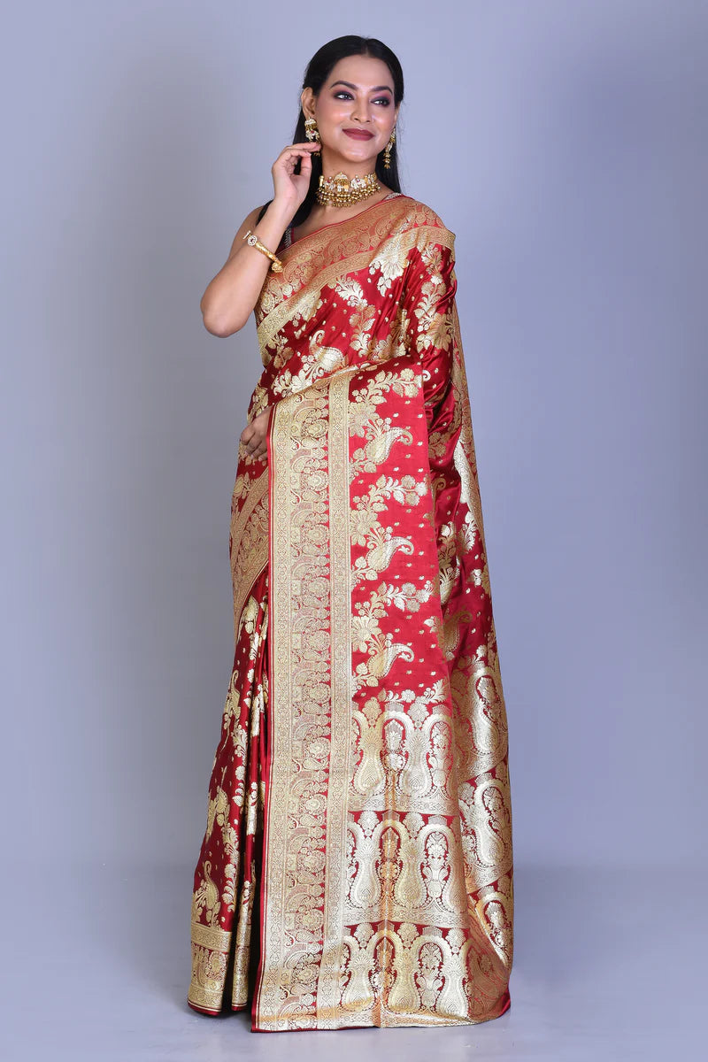 Maroon Banarasi Saree with Blouse Piece - Keya Seth Exclusive