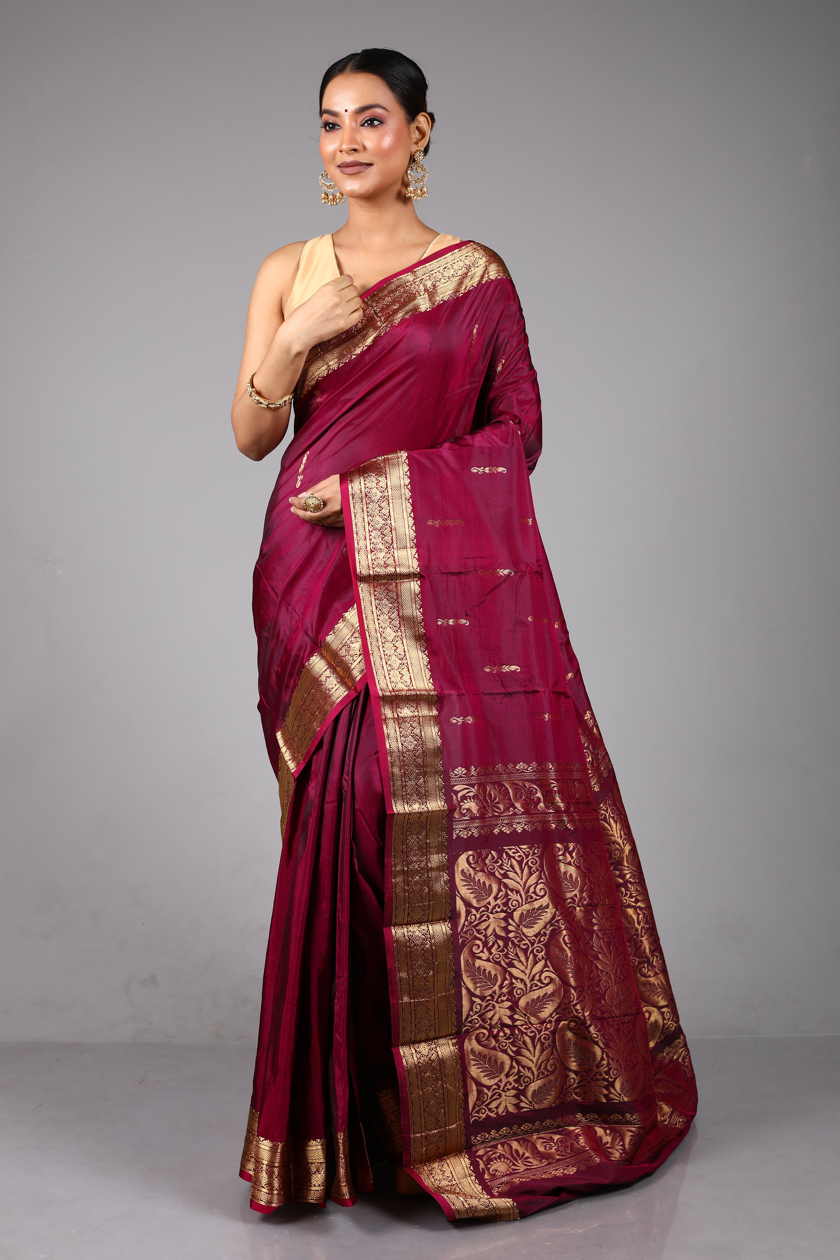 Wine Blended Kanjivaram Silk Saree