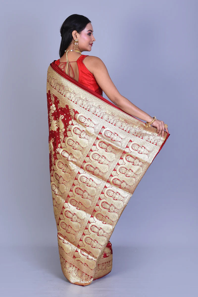 Maroon Banarasi Saree with Blouse Piece - Keya Seth Exclusive