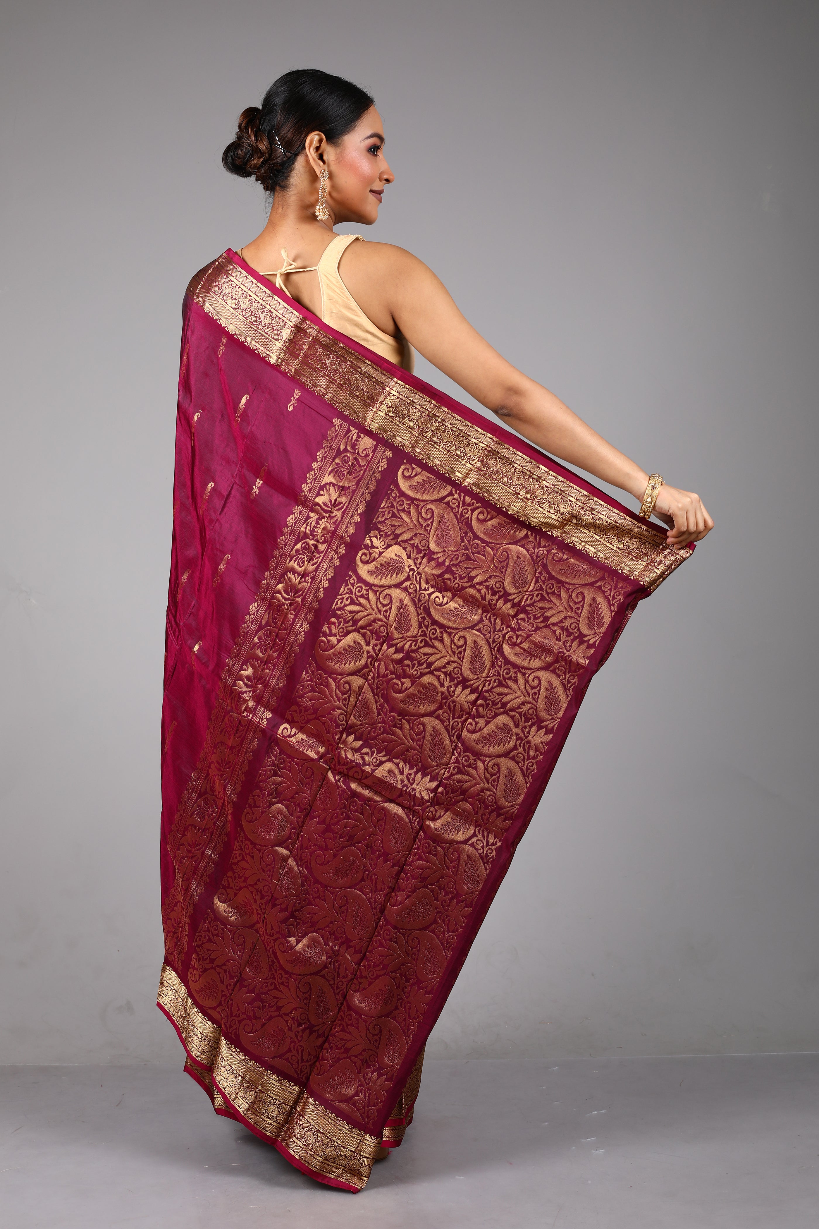 Wine Blended Kanjivaram Silk Saree