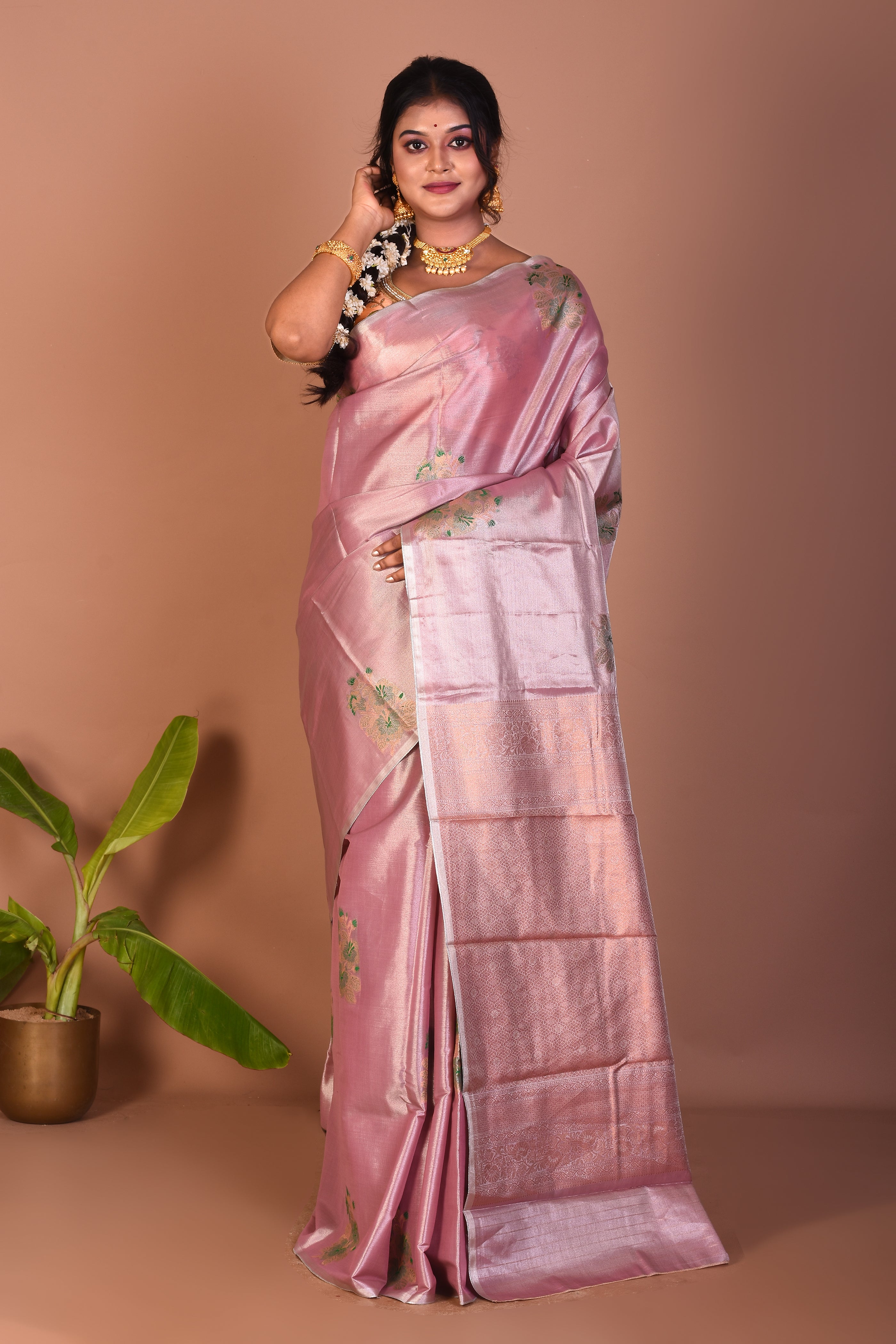 Peach Blended Crushed Tissue Saree - Keya Seth Exclusive