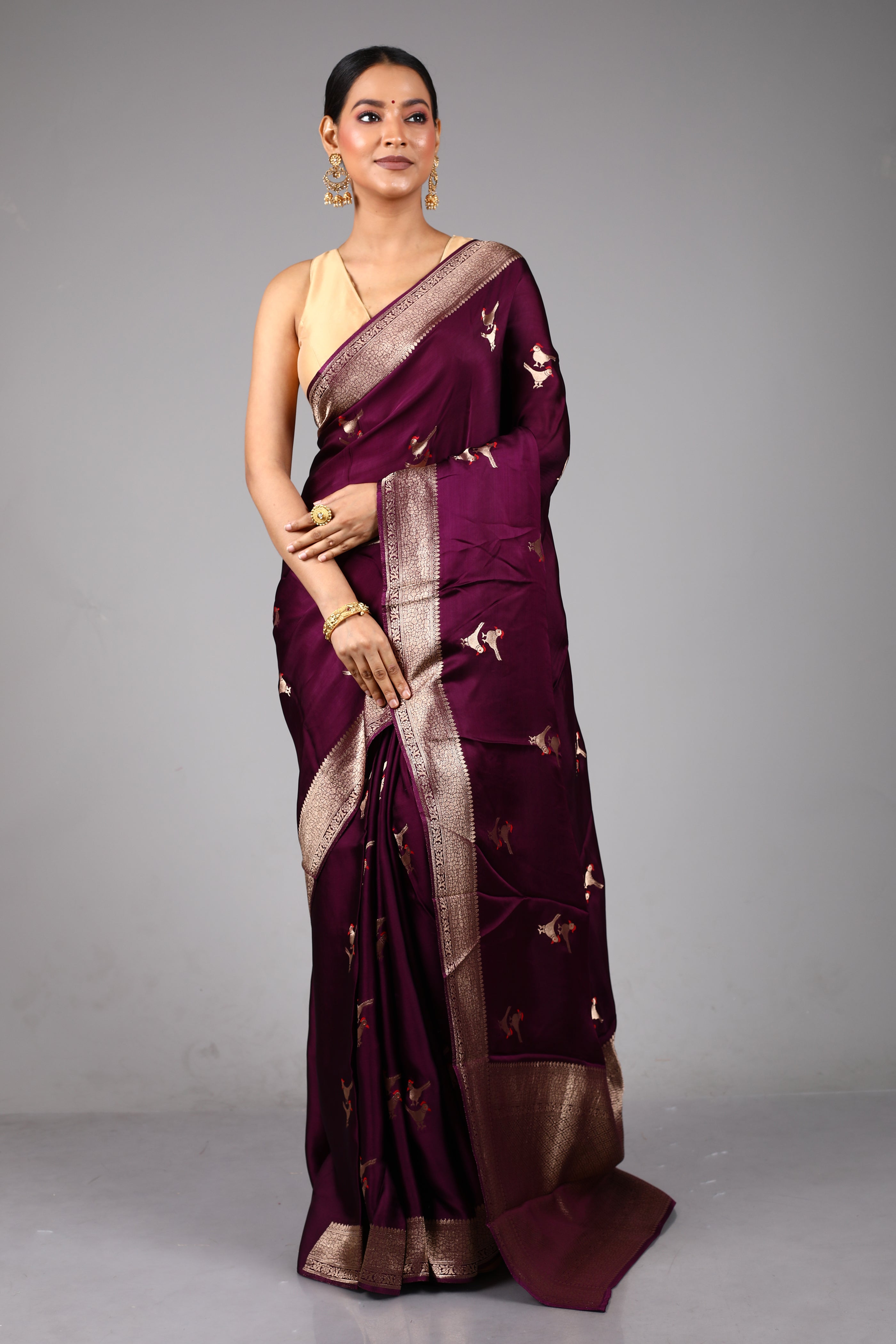 Purple Blended Satin Silk Saree