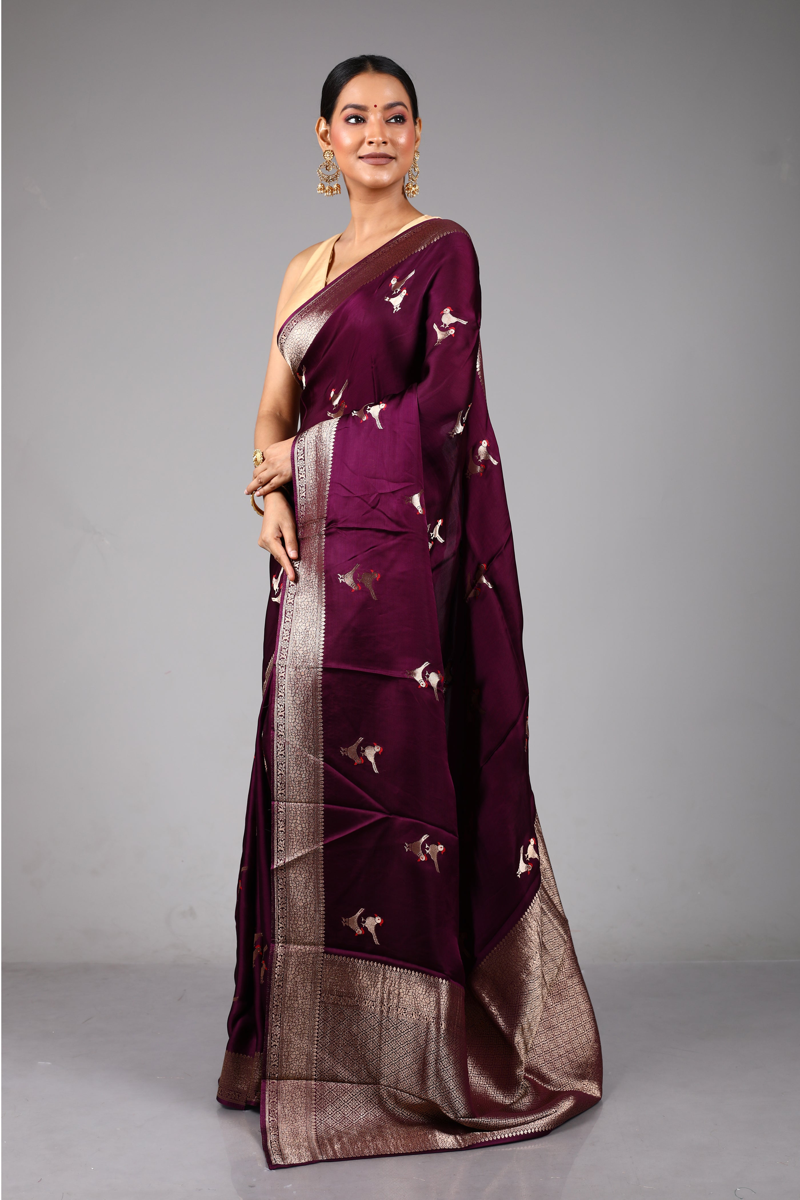 Purple Blended Satin Silk Saree