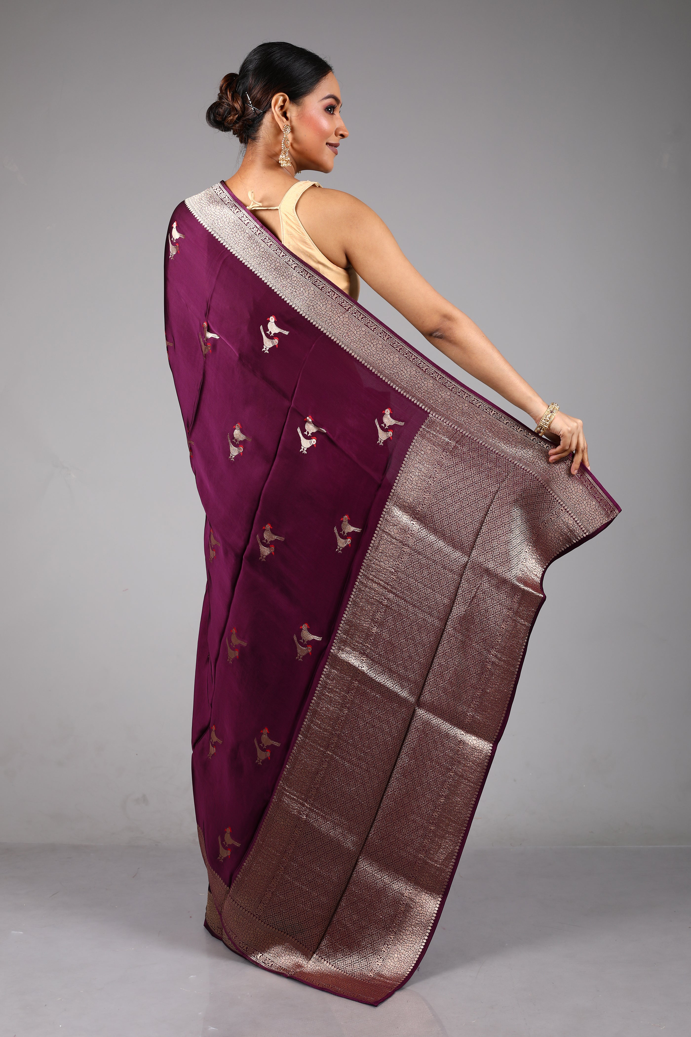 Purple Blended Satin Silk Saree
