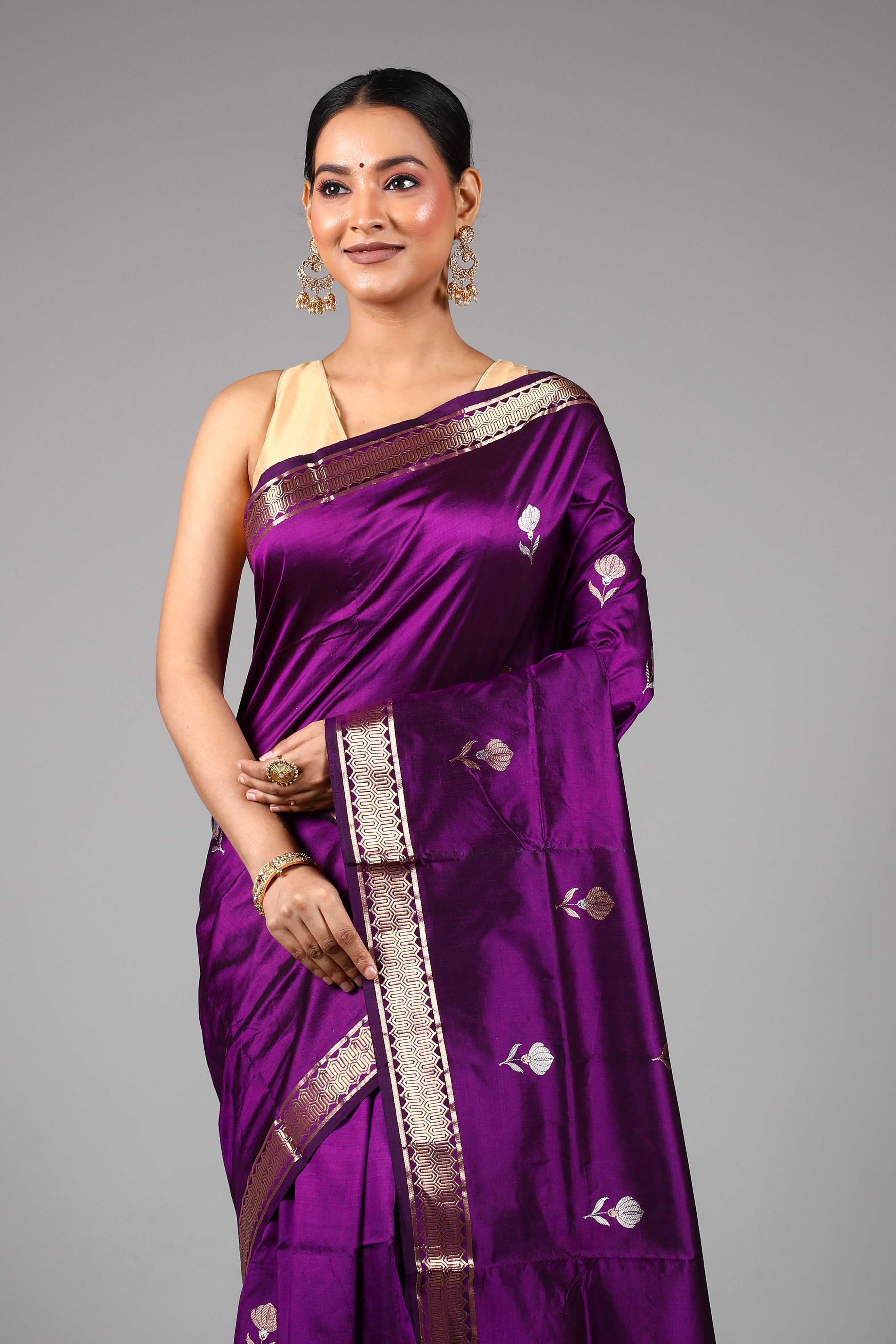 Deep Purple Pure Katan Silk Saree