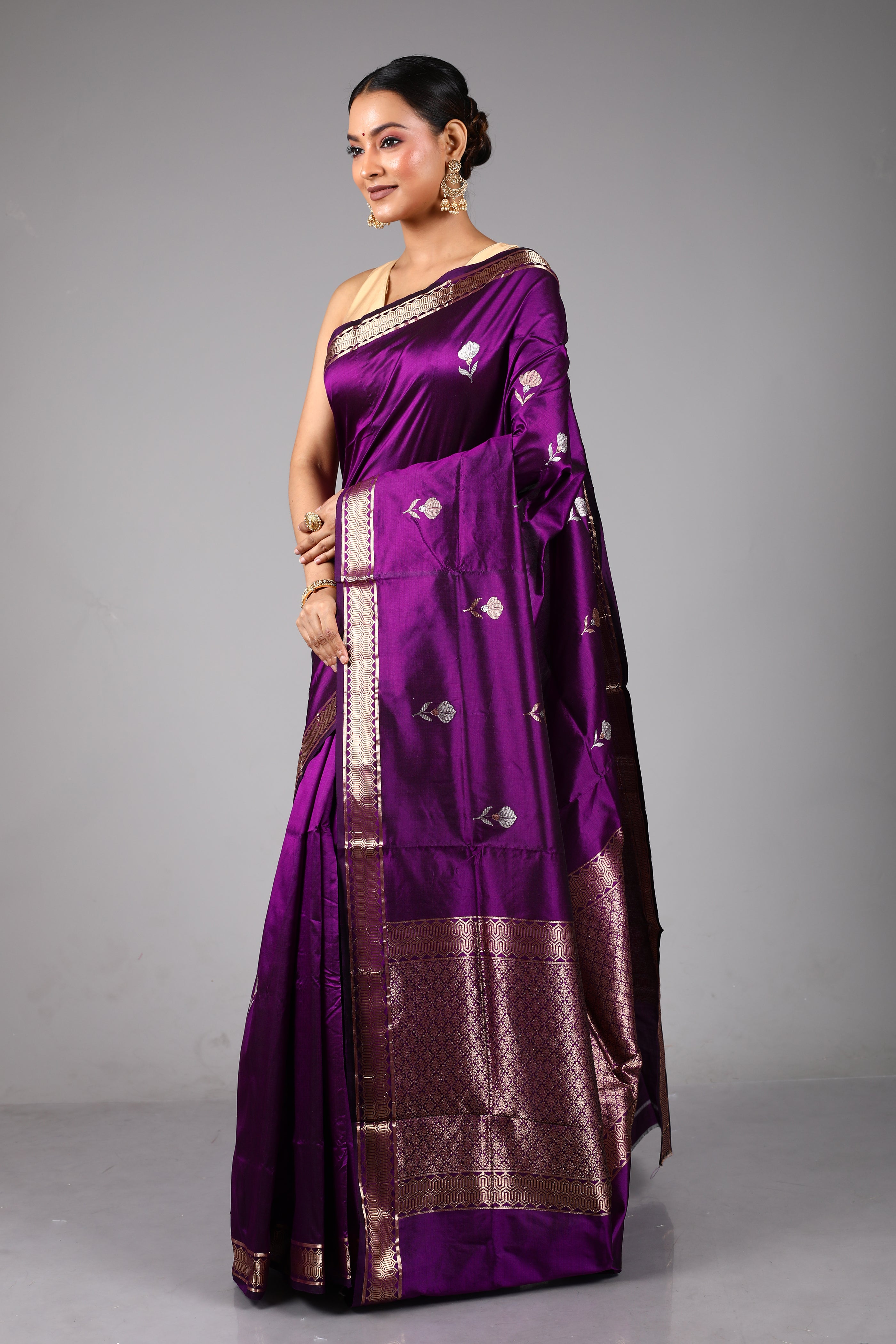 Deep Purple Pure Katan Silk Saree