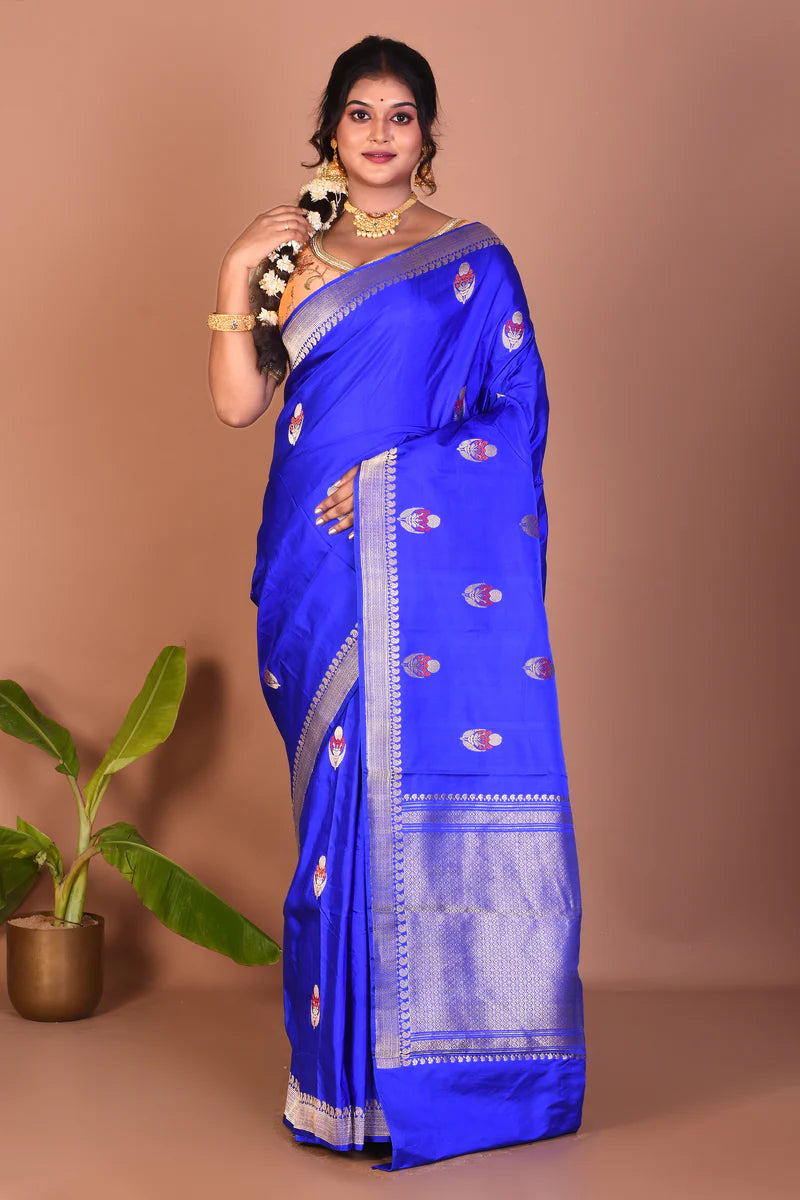 Royal Blue Pure Katan Saree - Keya Seth Exclusive