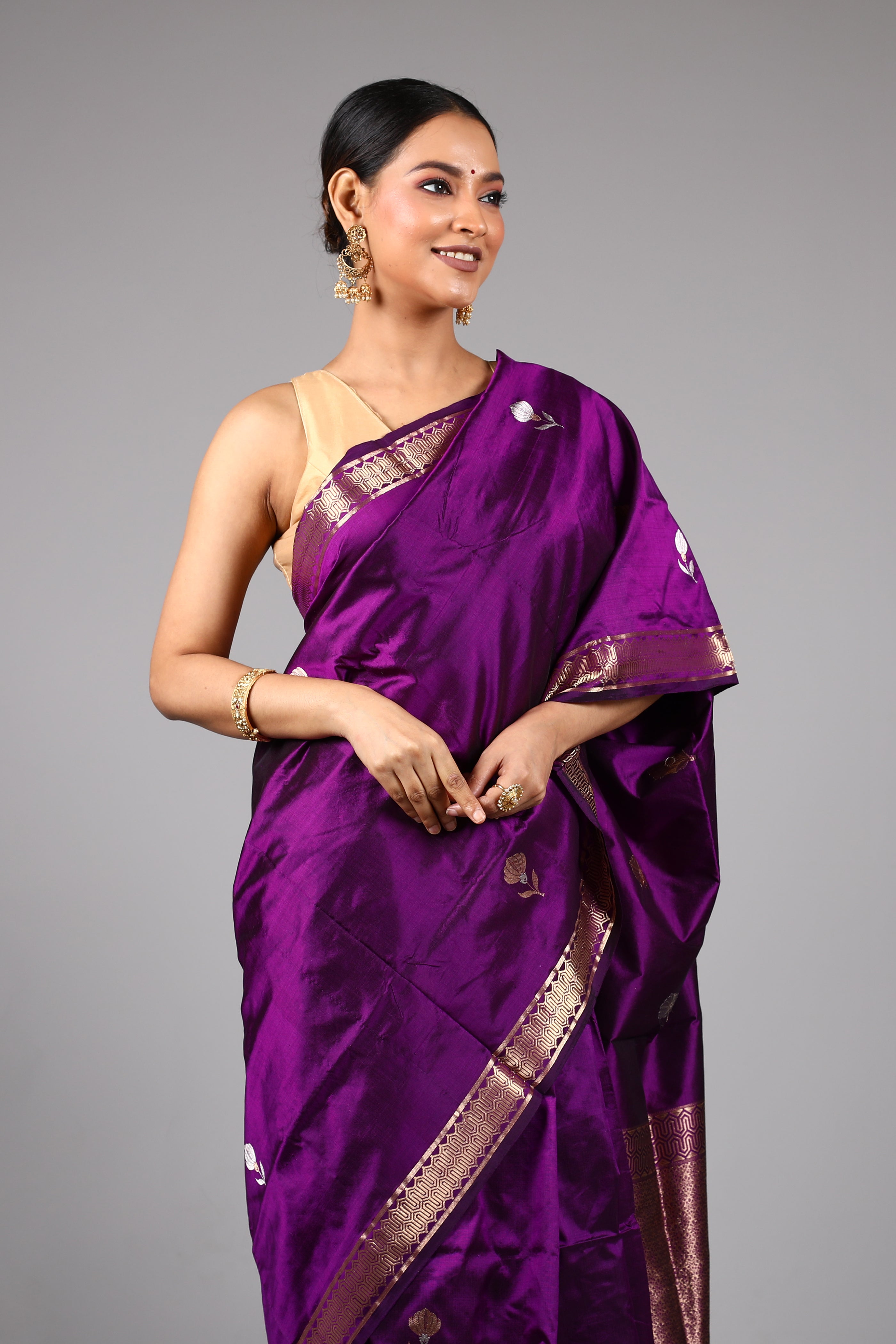 Deep Purple Pure Katan Silk Saree