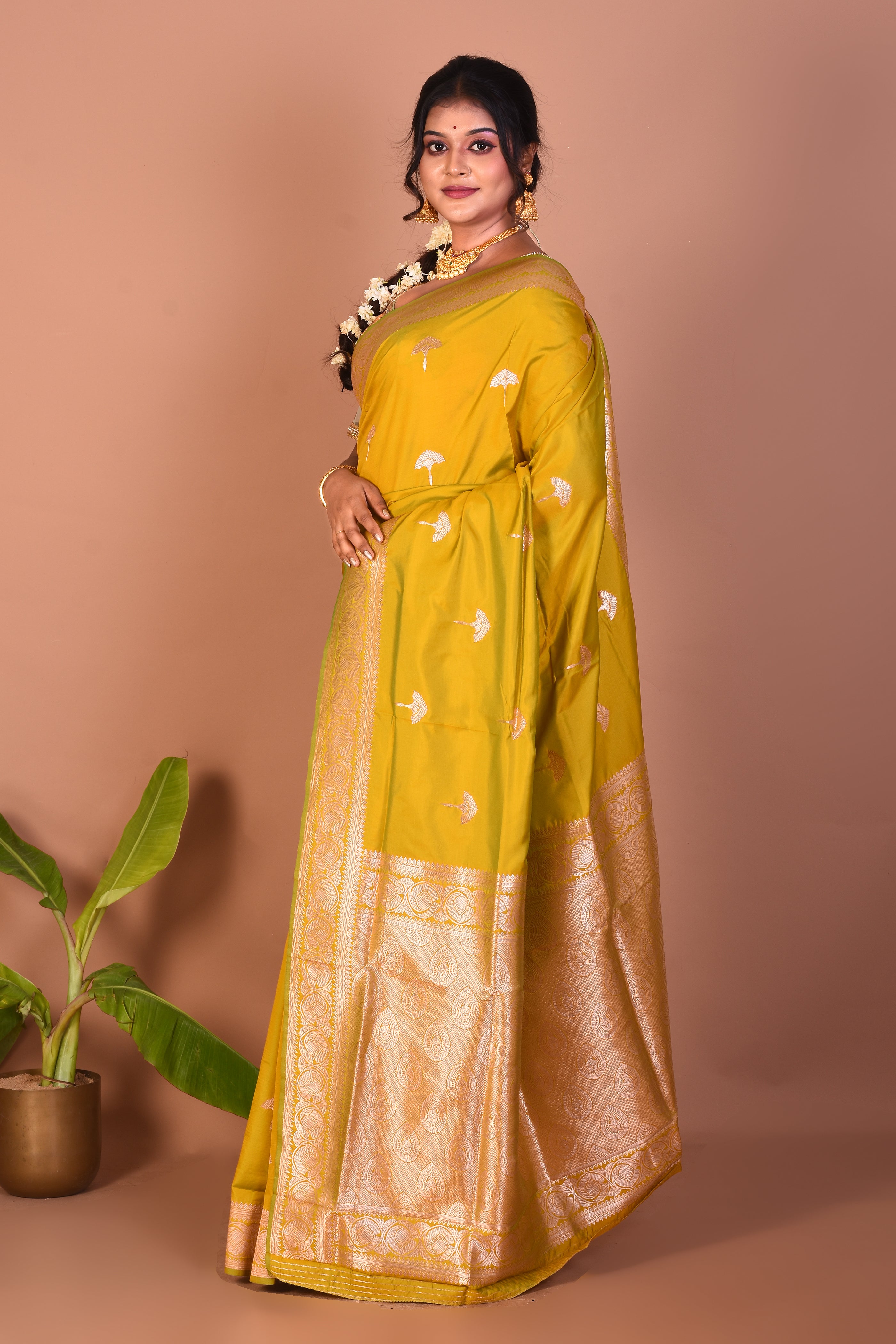 Olive Green Blended Mashru Silk Saree - Keya Seth Exclusive