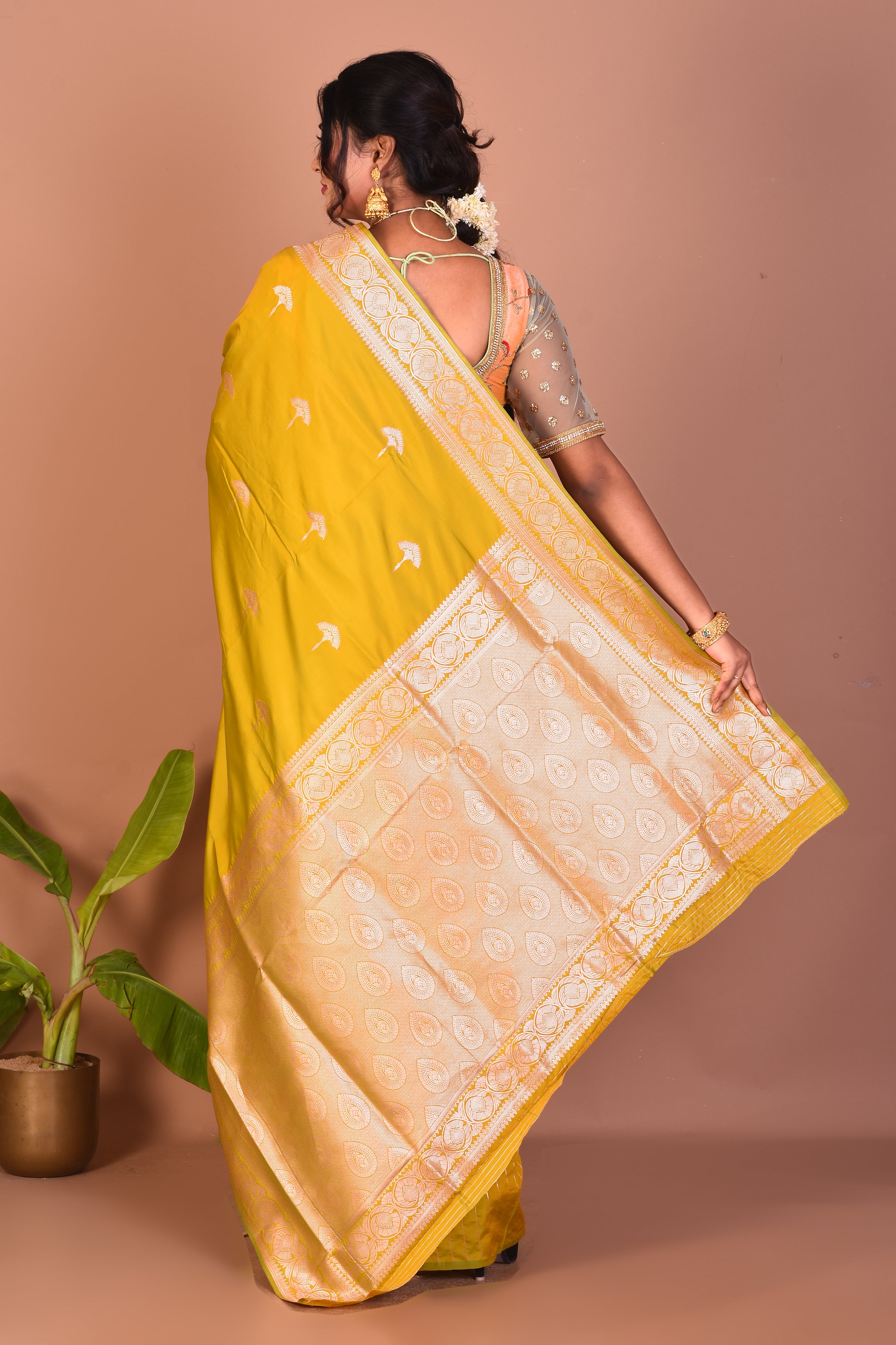 Olive Green Blended Mashru Silk Saree - Keya Seth Exclusive