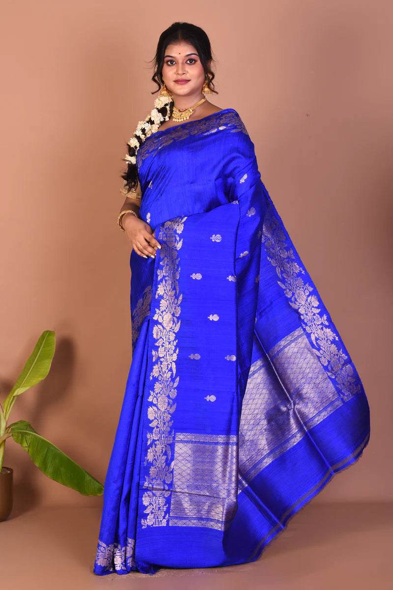 Royal Blue Pure Tussar Saree - Keya Seth Exclusive