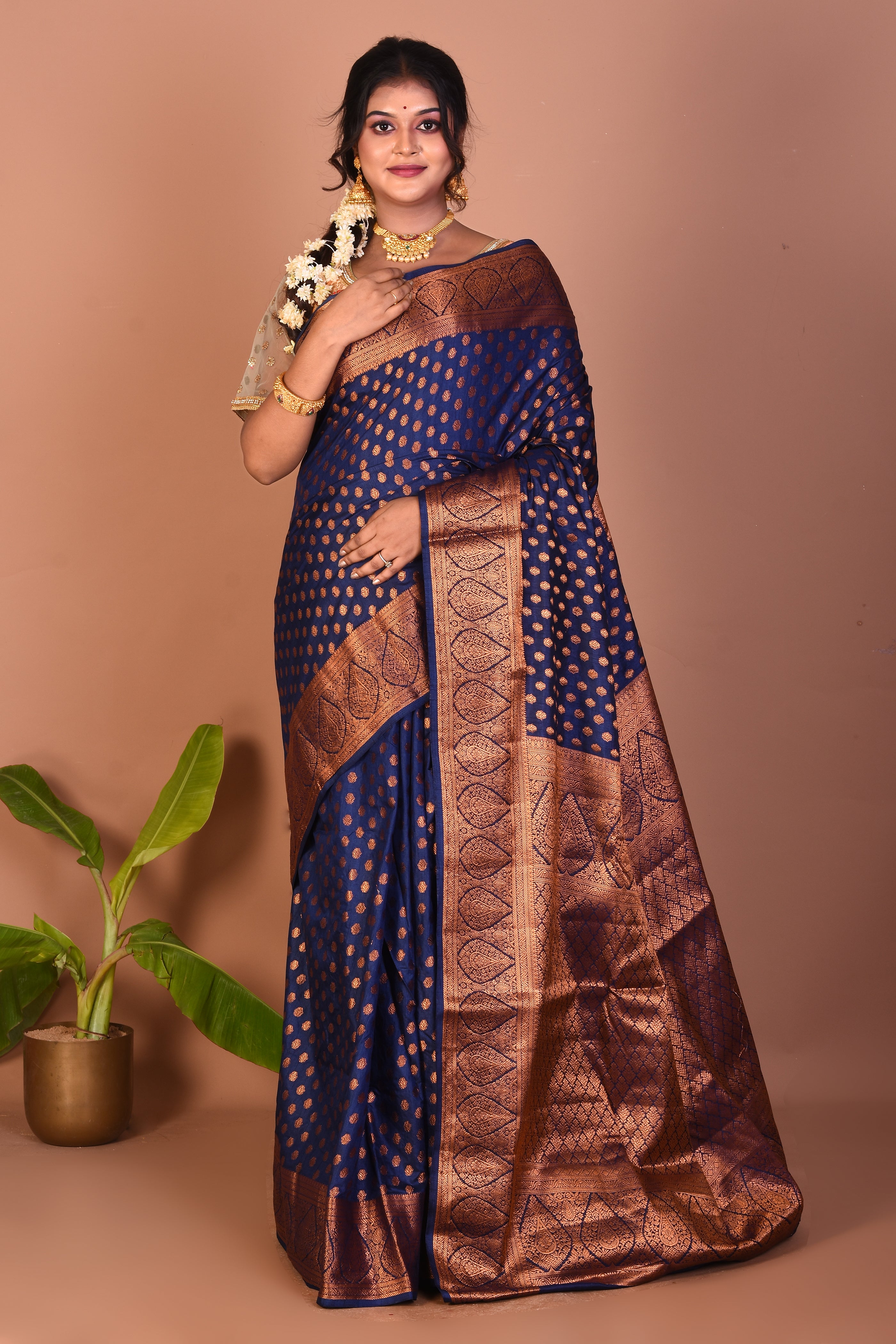 Navy Blue Art Silk Saree - Keya Seth Exclusive