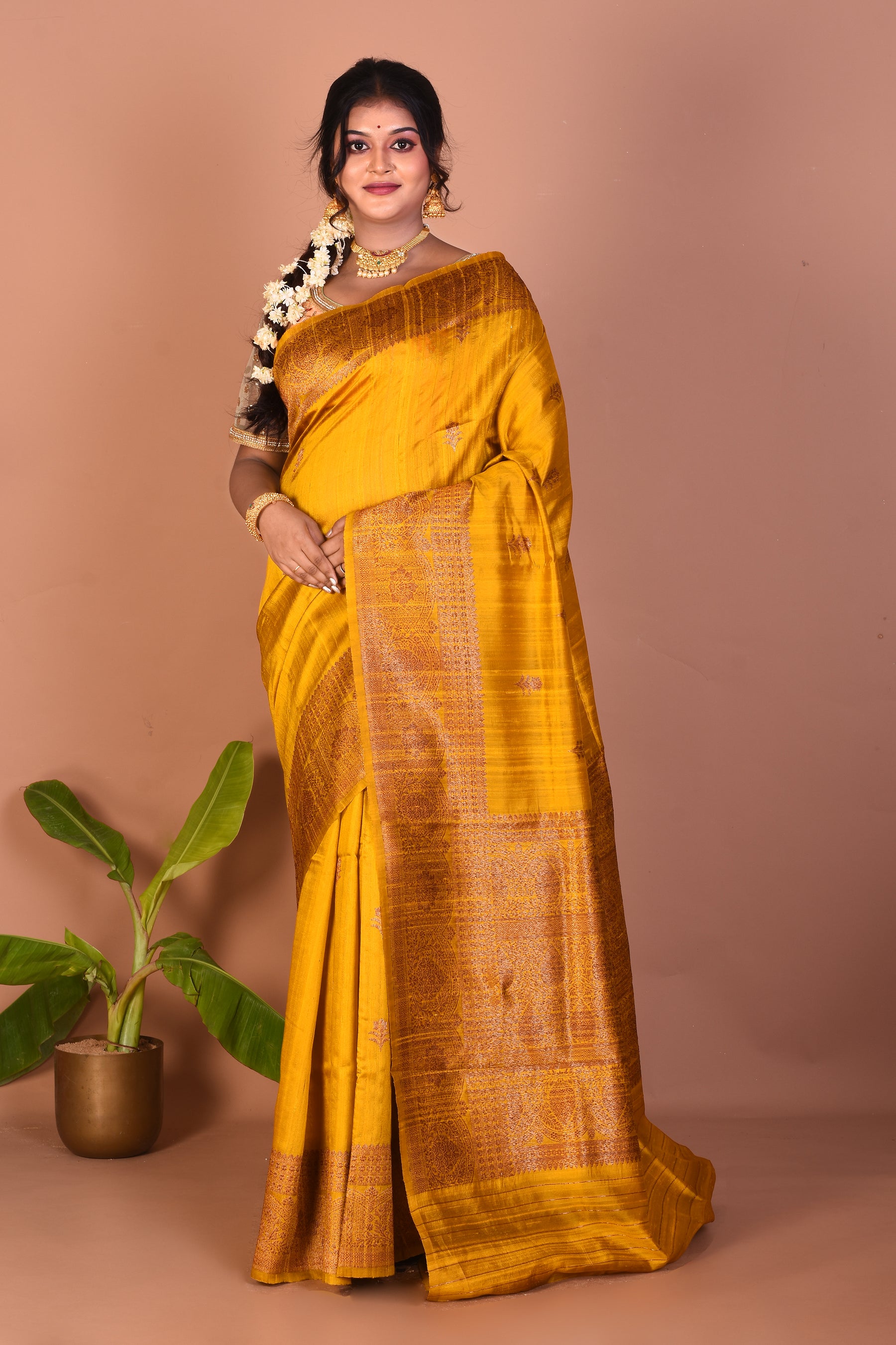 Yellow Pure Tussar Saree - Keya Seth Exclusive