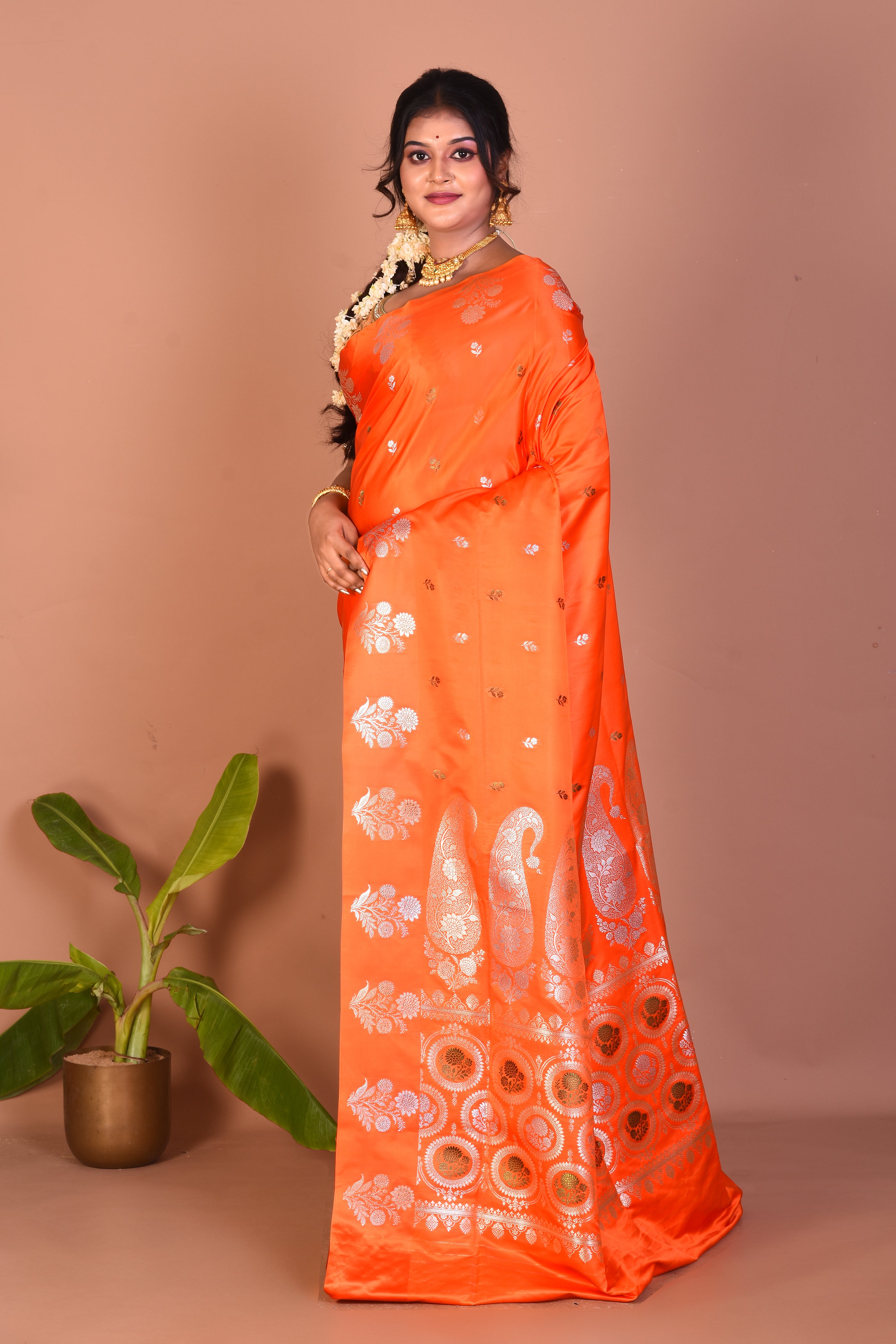 Orange Blended Satin Silk Saree - Keya Seth Exclusive