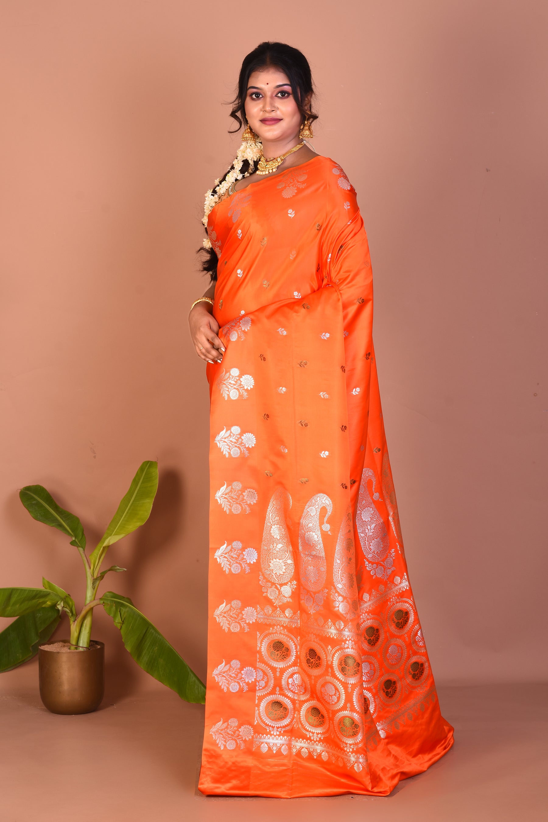 Orange Blended Satin Silk Saree - Keya Seth Exclusive