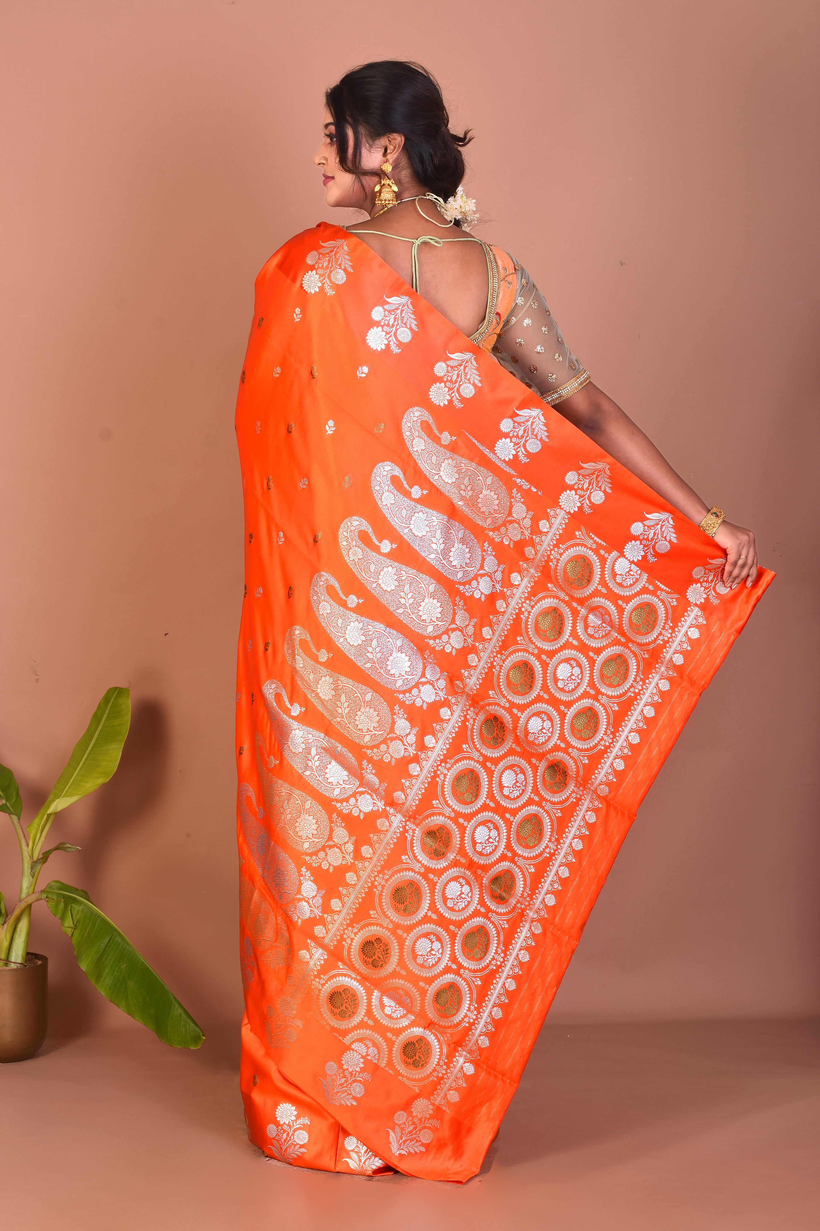 Orange Blended Satin Silk Saree - Keya Seth Exclusive
