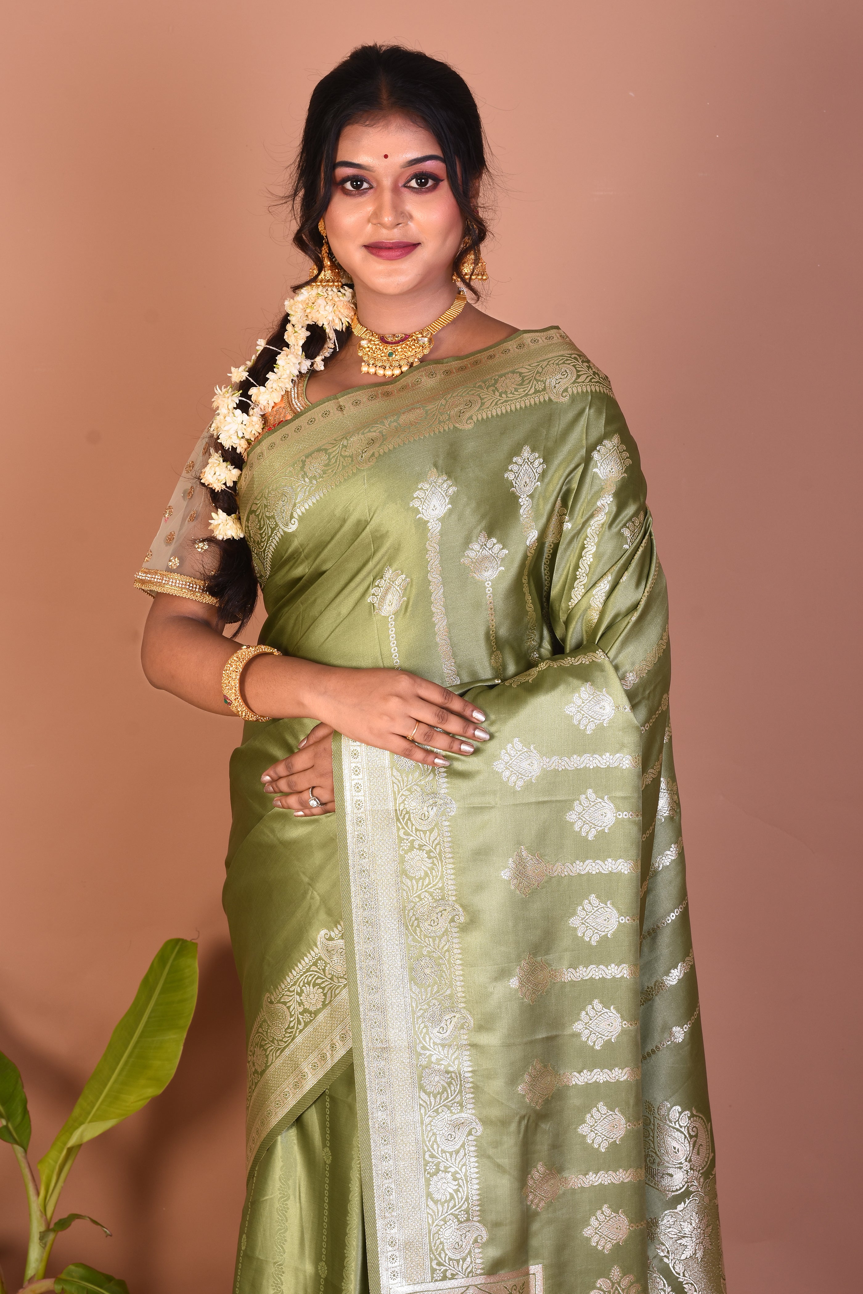 Green Blended Satin Silk Saree - Keya Seth Exclusive