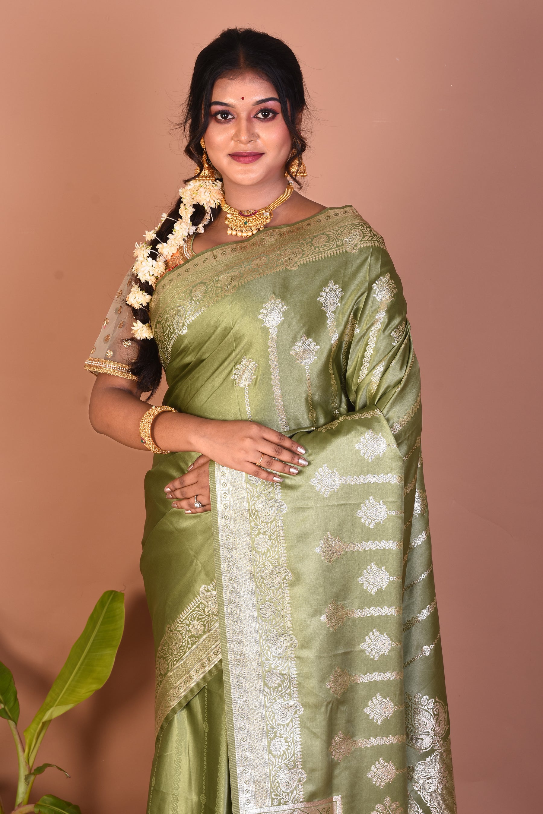 Green Blended Satin Silk Saree - Keya Seth Exclusive