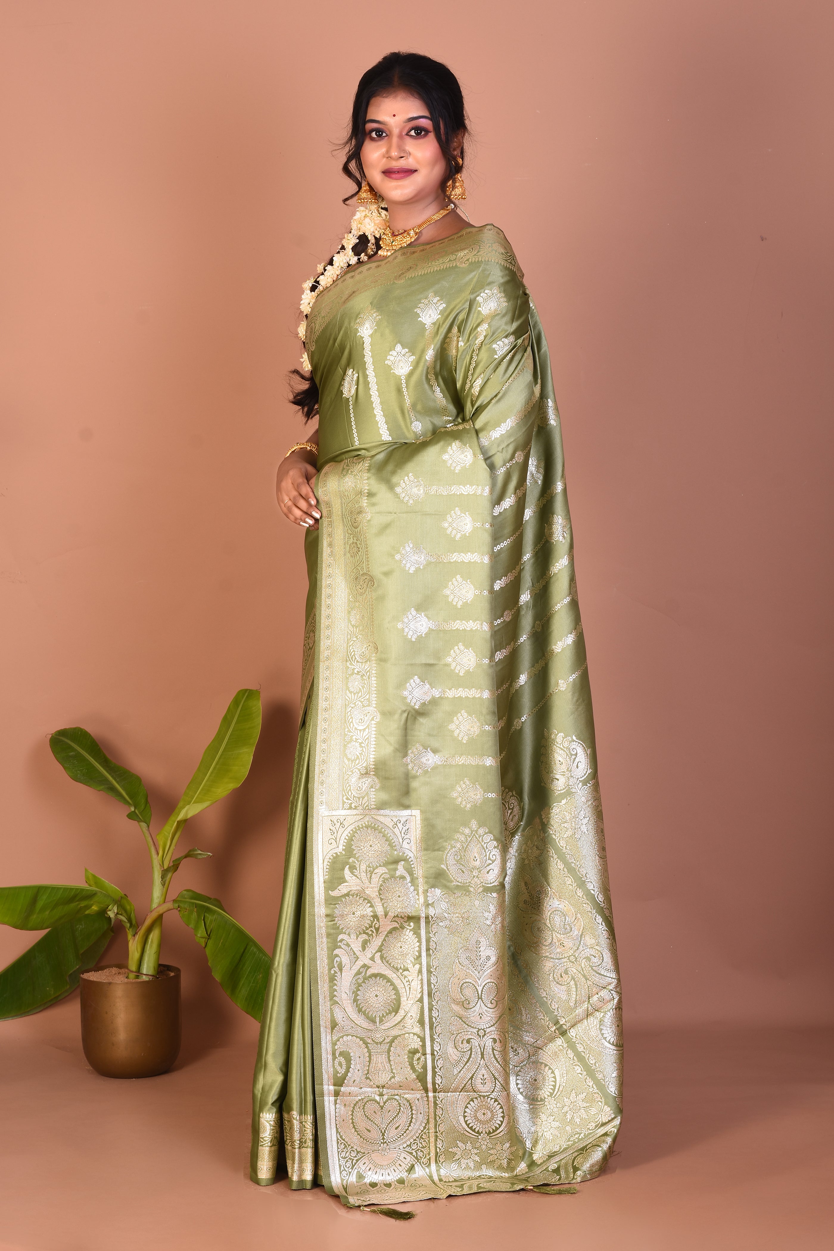 Green Blended Satin Silk Saree - Keya Seth Exclusive