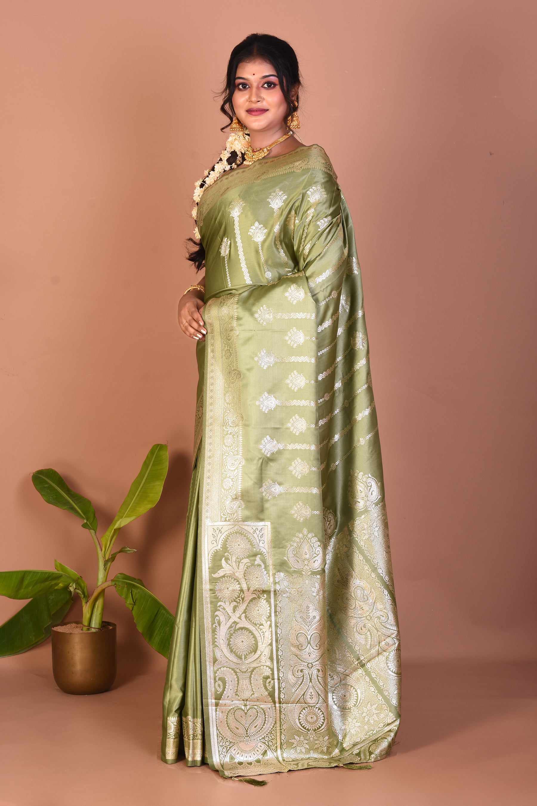 Green Blended Satin Silk Saree - Keya Seth Exclusive