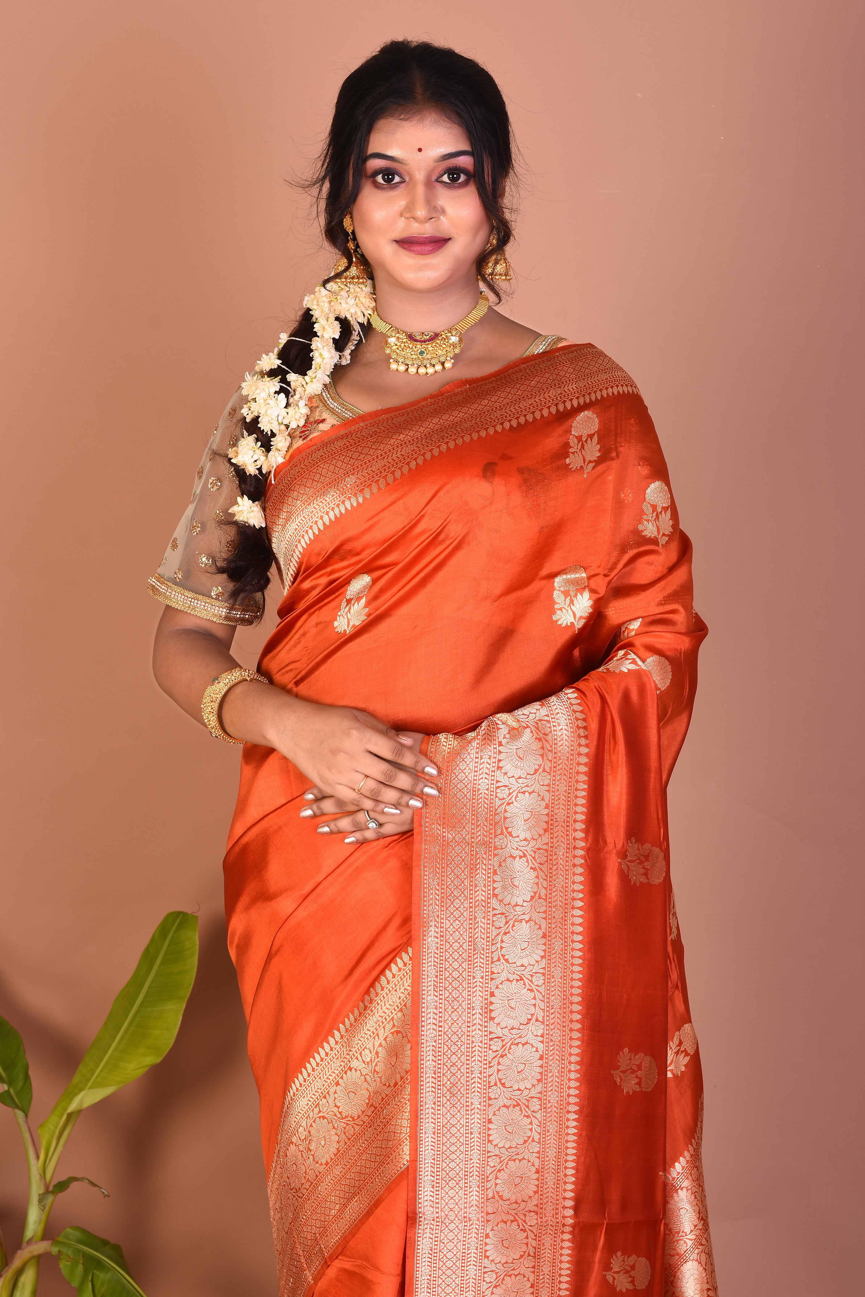 Orange Pure Katan Saree - Keya Seth Exclusive