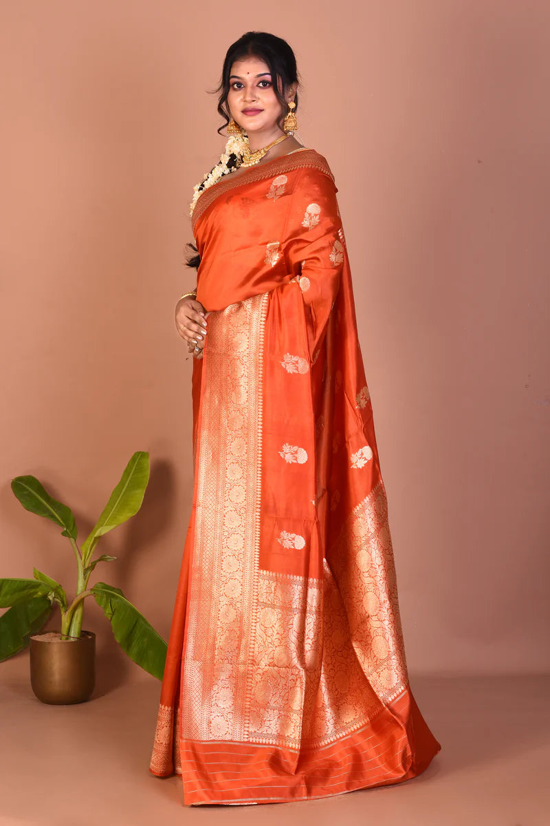 Orange Pure Katan Saree - Keya Seth Exclusive