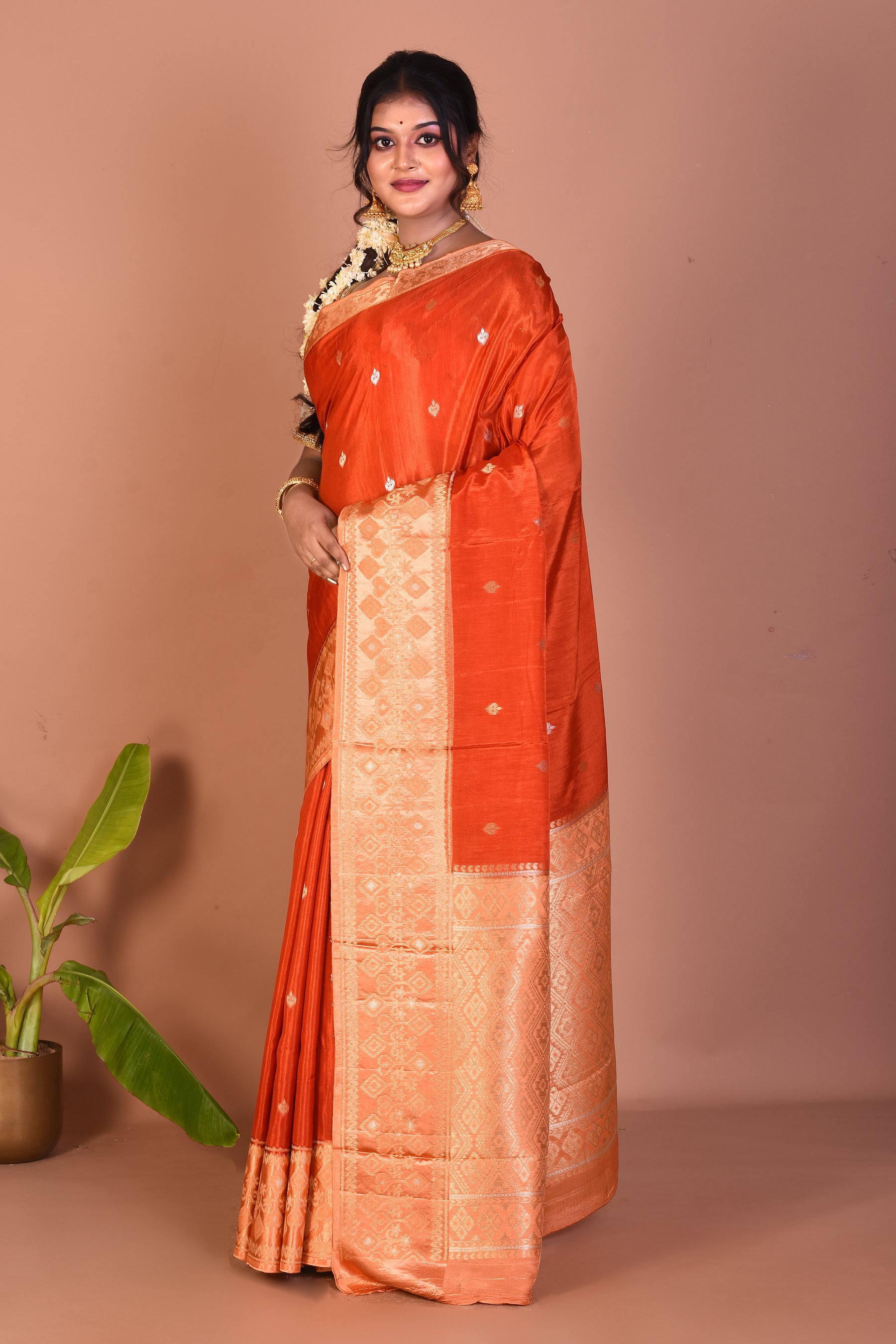 Rust Blended Silk Saree - Keya Seth Exclusive