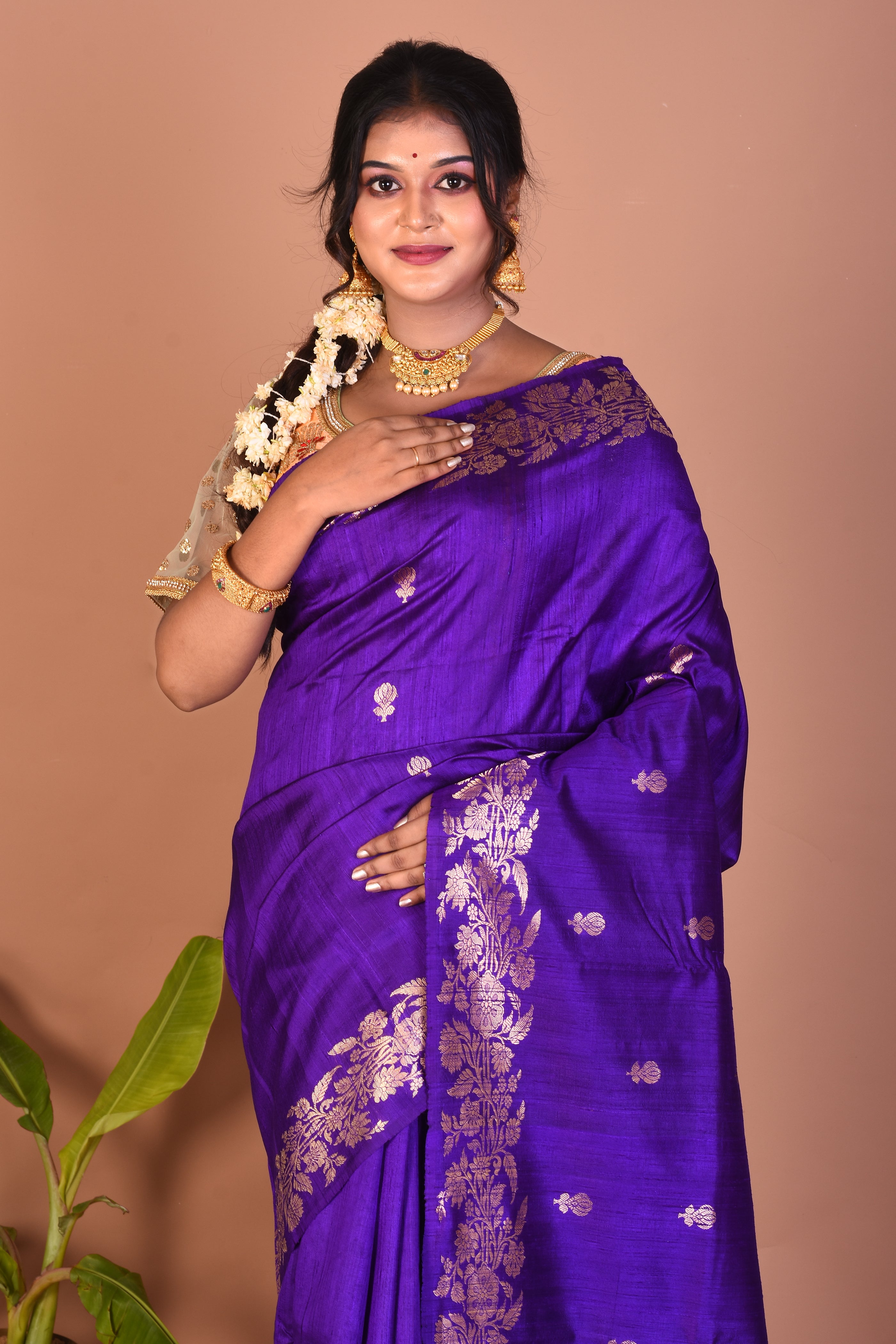 Violet Pure Tussar Saree - Keya Seth Exclusive