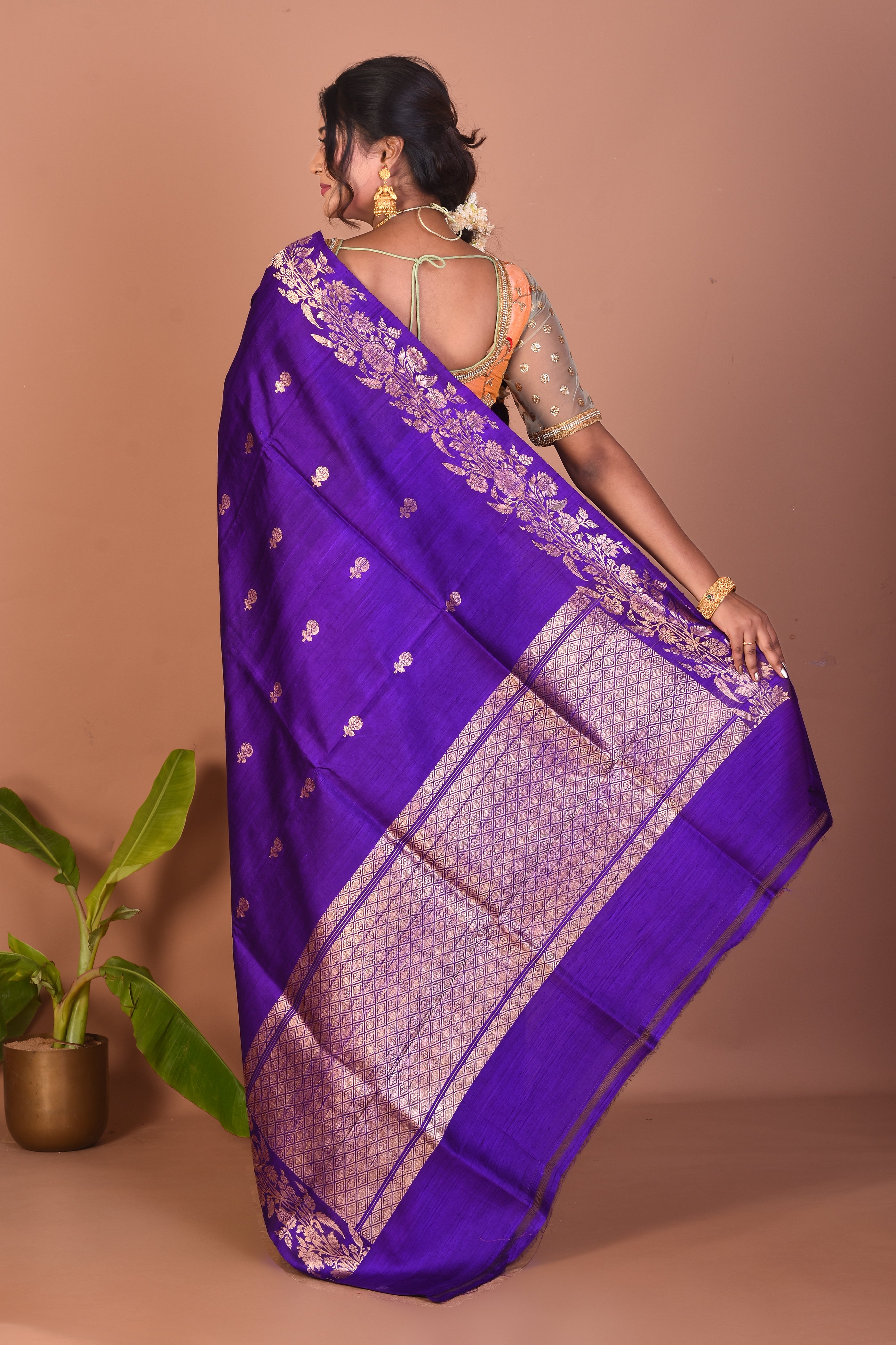 Violet Pure Tussar Saree - Keya Seth Exclusive