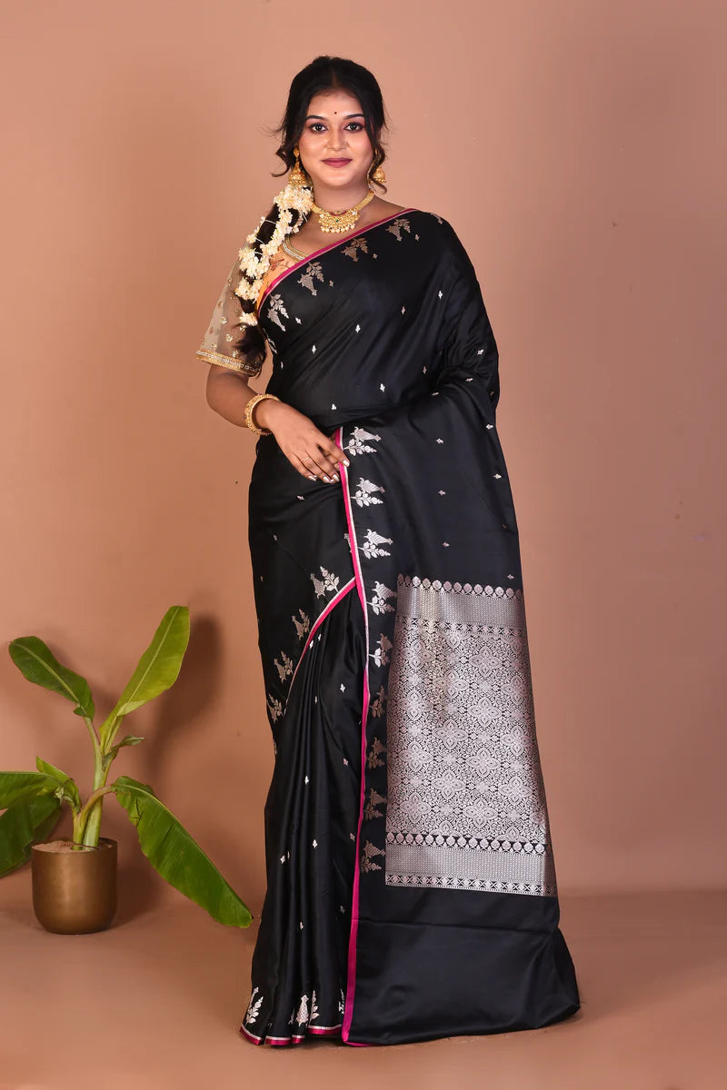 Black Blended Mashru Silk Saree - Keya Seth Exclusive