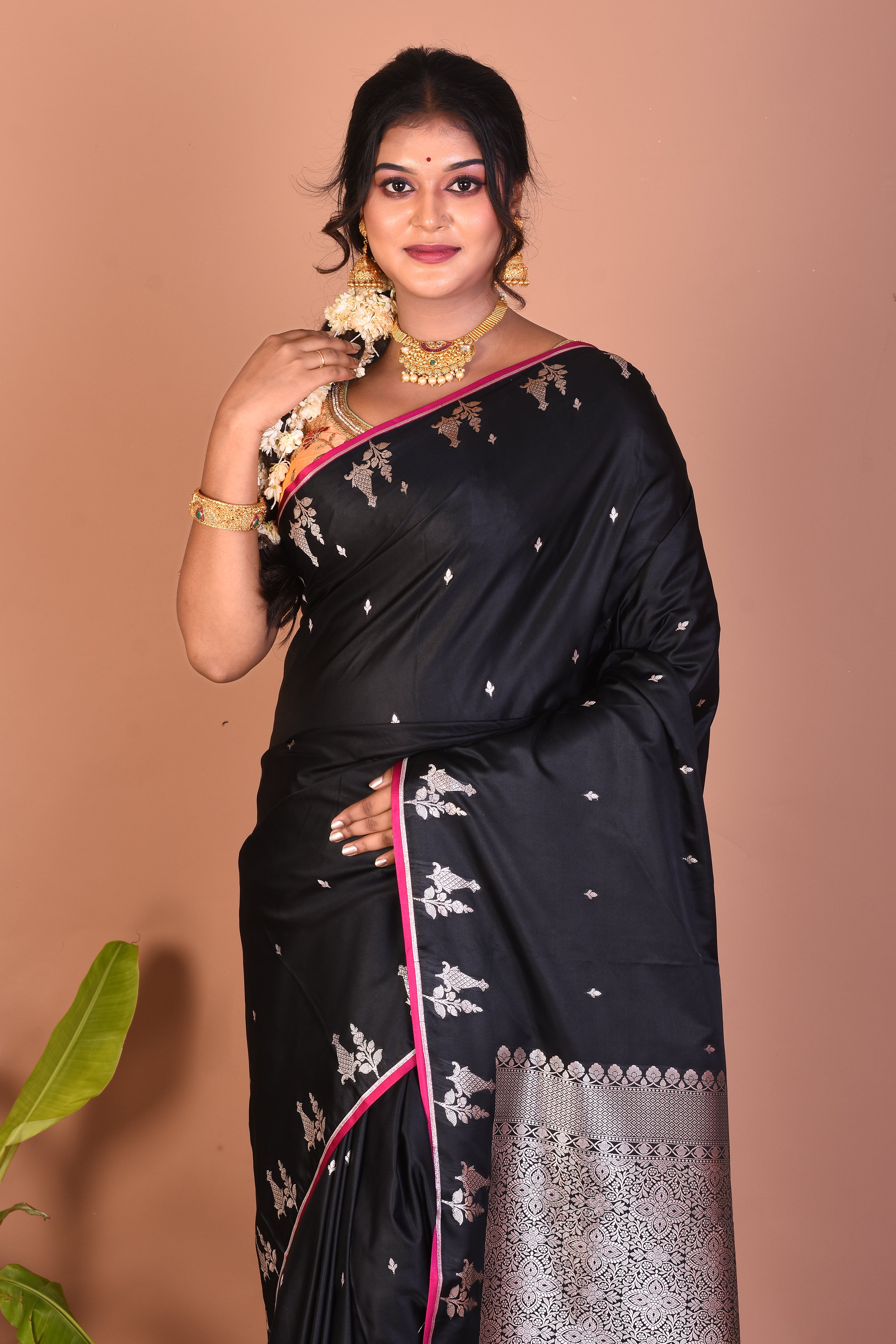 Black Blended Mashru Silk Saree - Keya Seth Exclusive