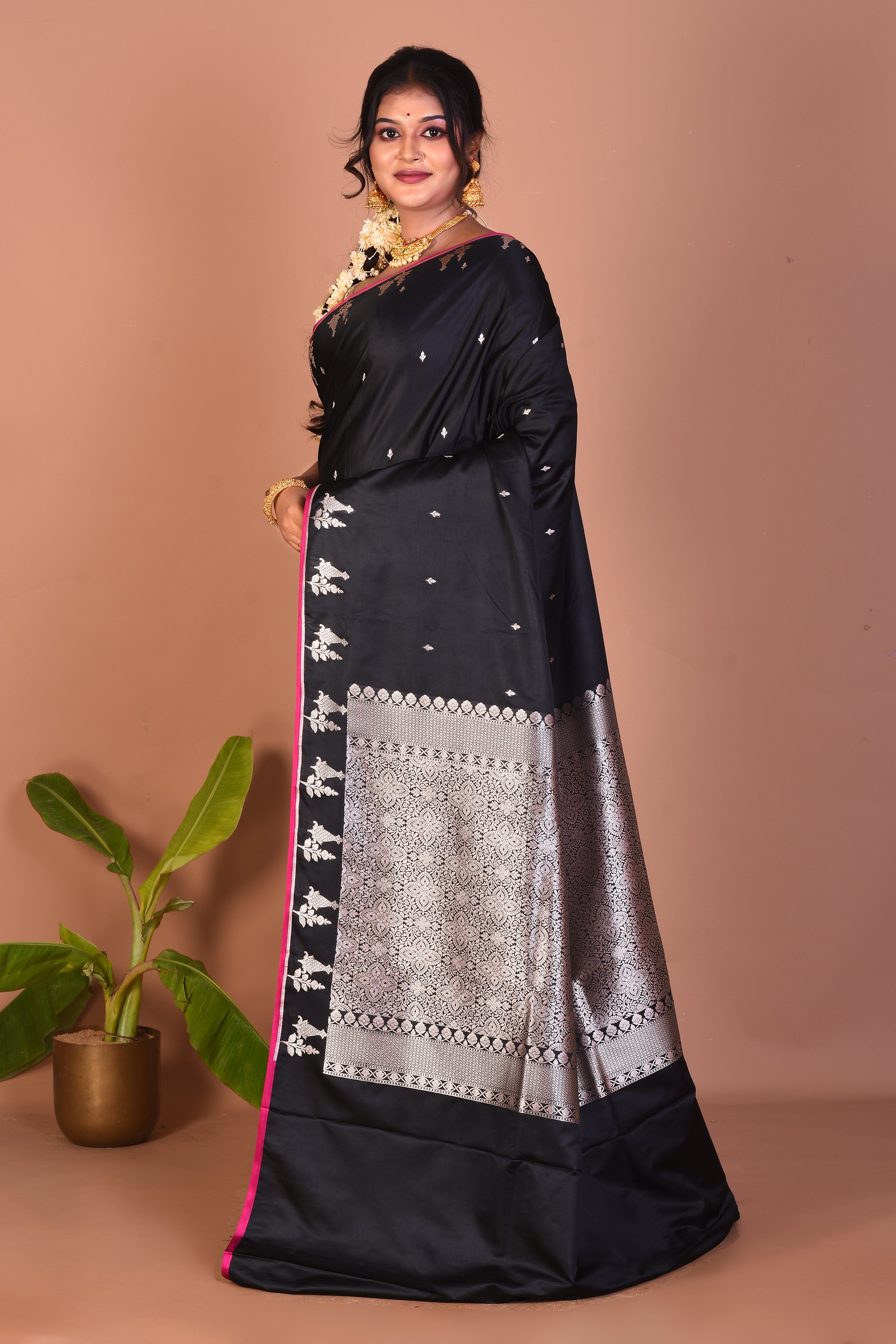 Black Blended Mashru Silk Saree - Keya Seth Exclusive