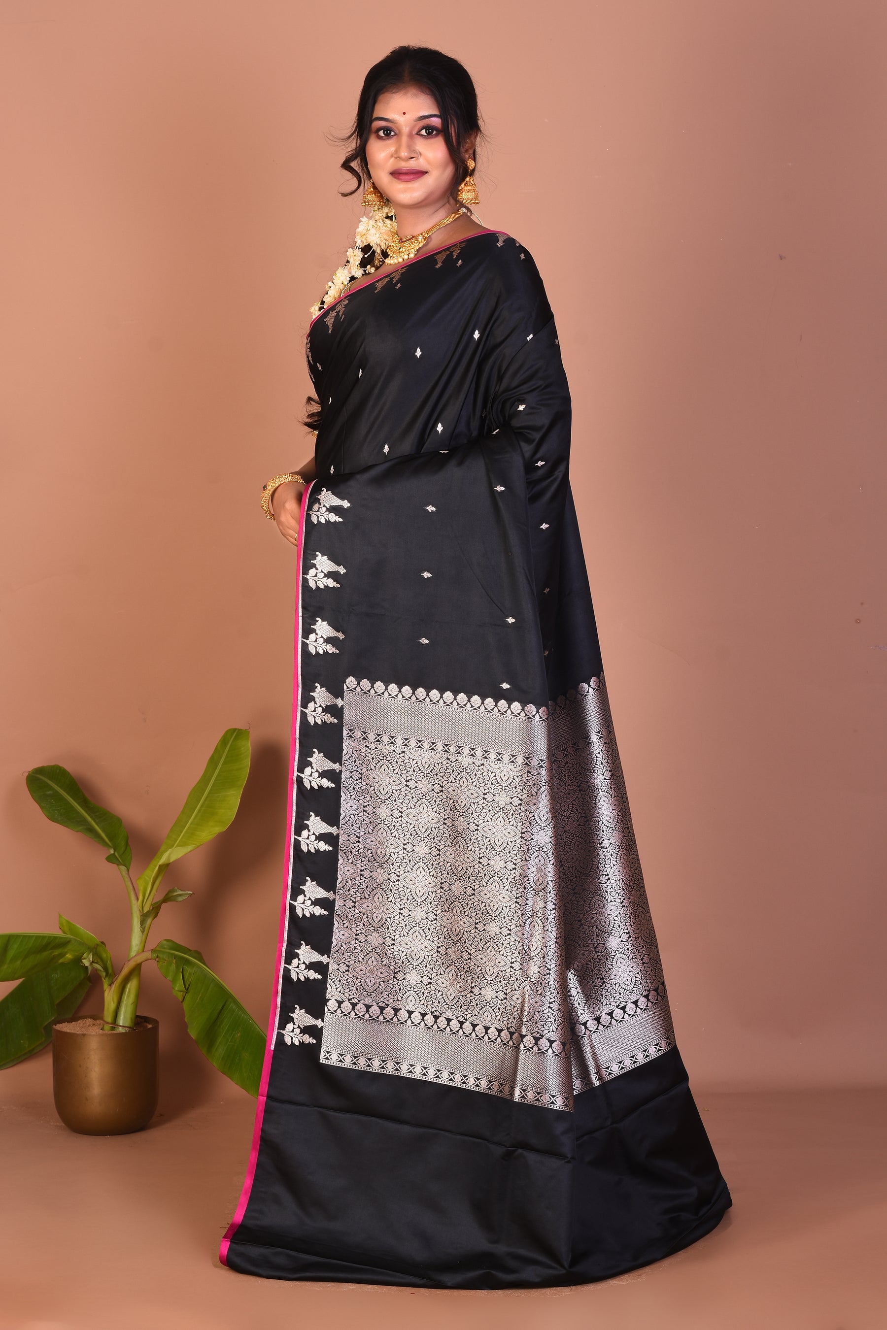Black Blended Mashru Silk Saree - Keya Seth Exclusive