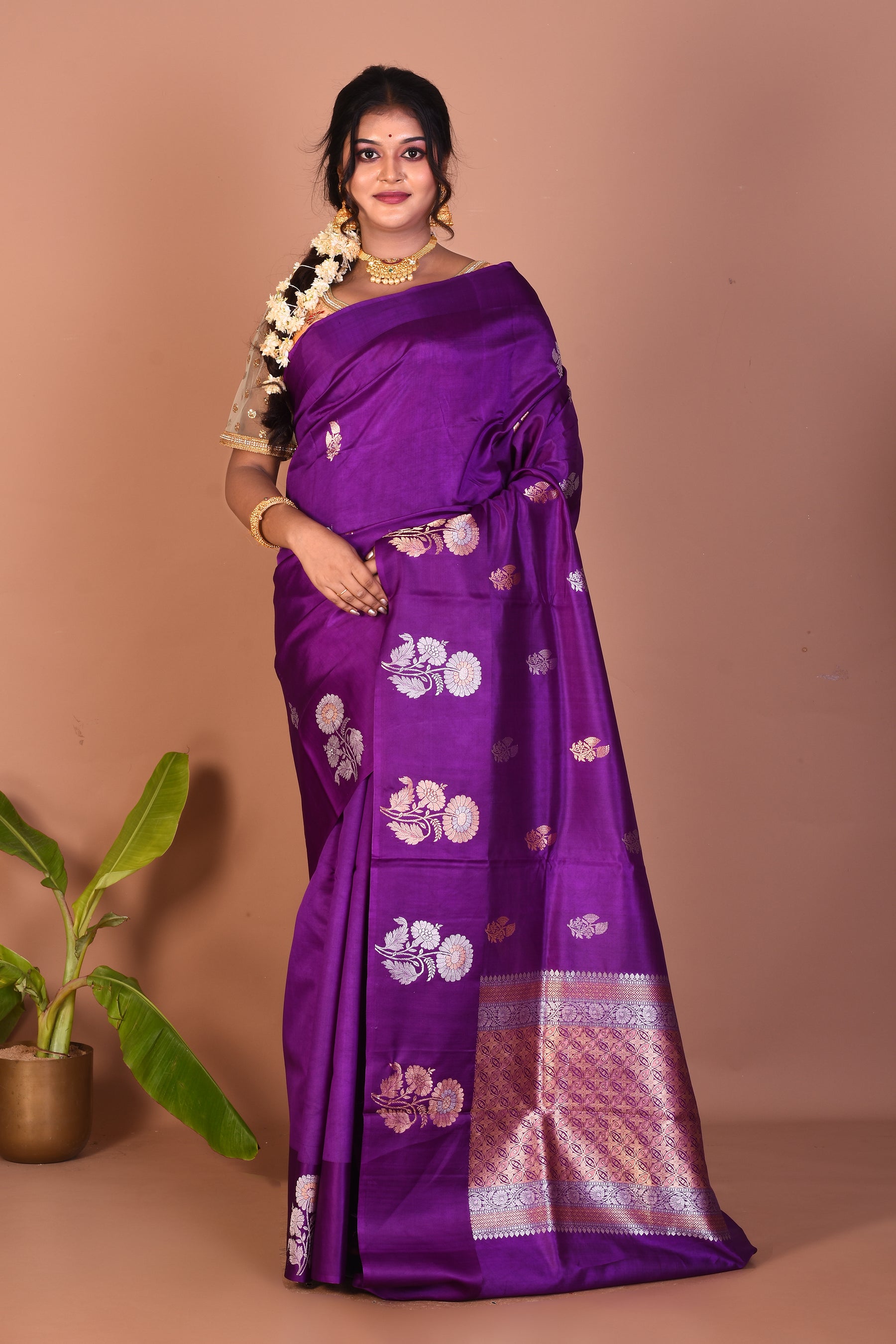 Violet Pure Katan Saree - Keya Seth Exclusive