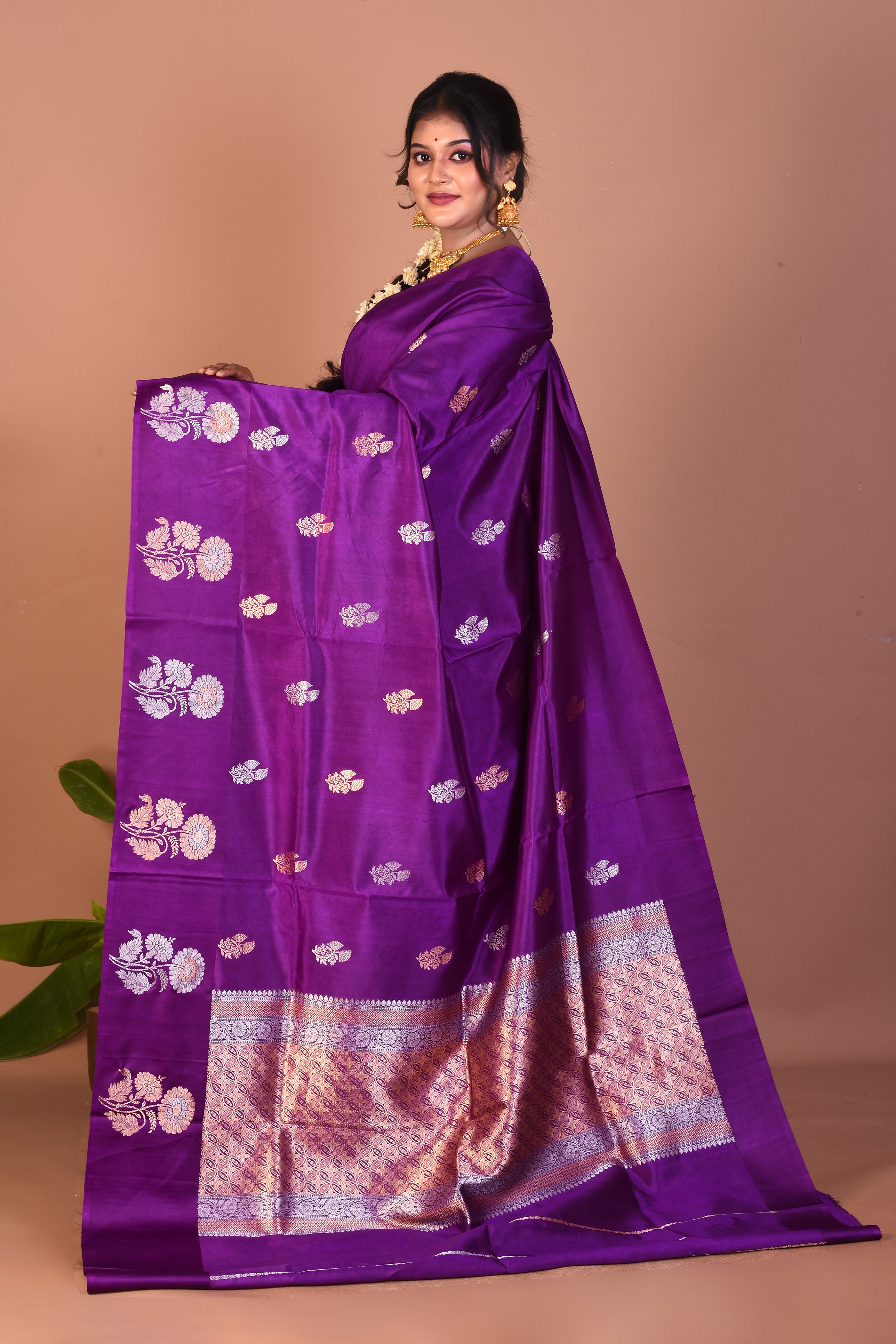 Violet Pure Katan Saree - Keya Seth Exclusive