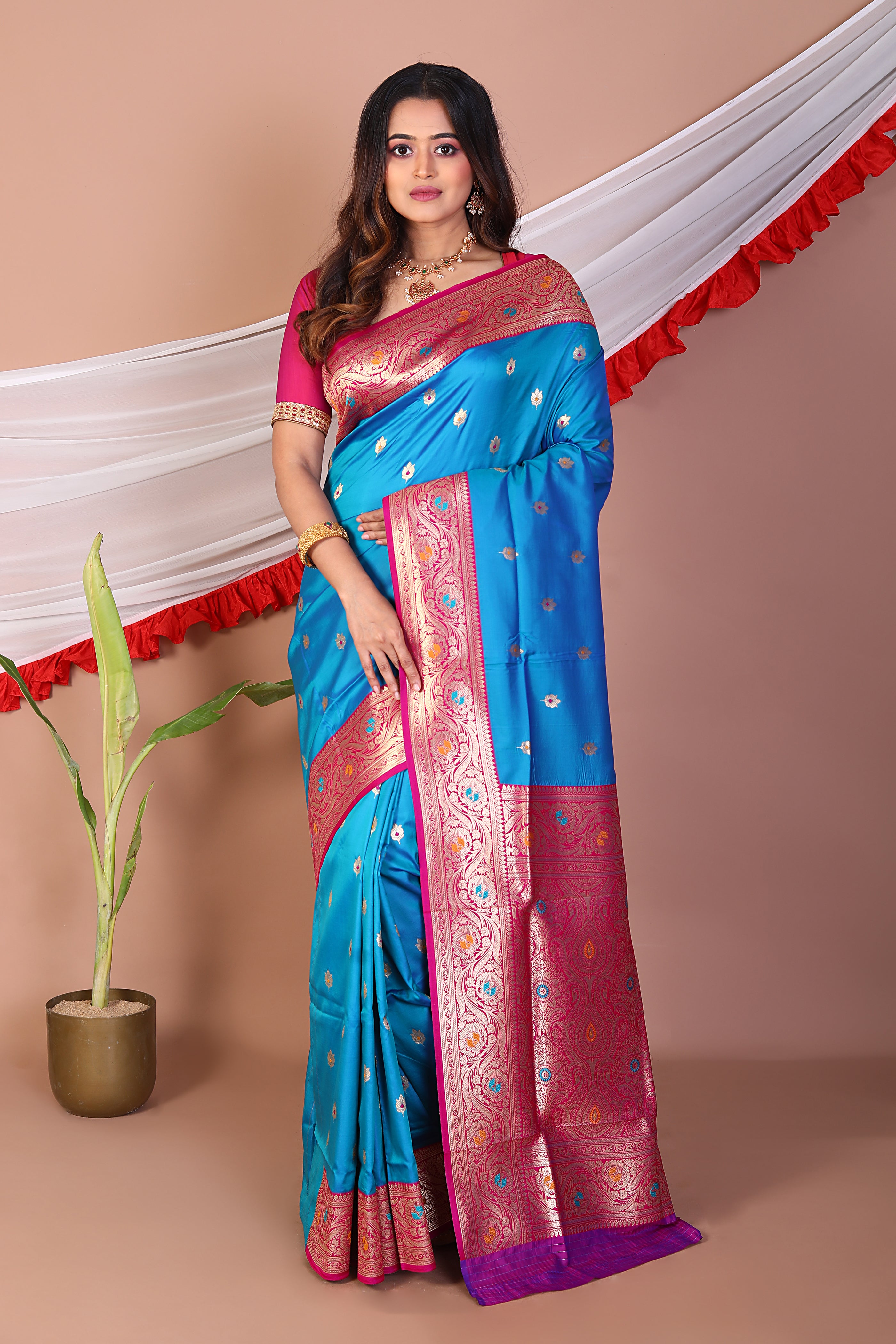 Blue Blended Mashru Silk Saree - Keya Seth Exclusive