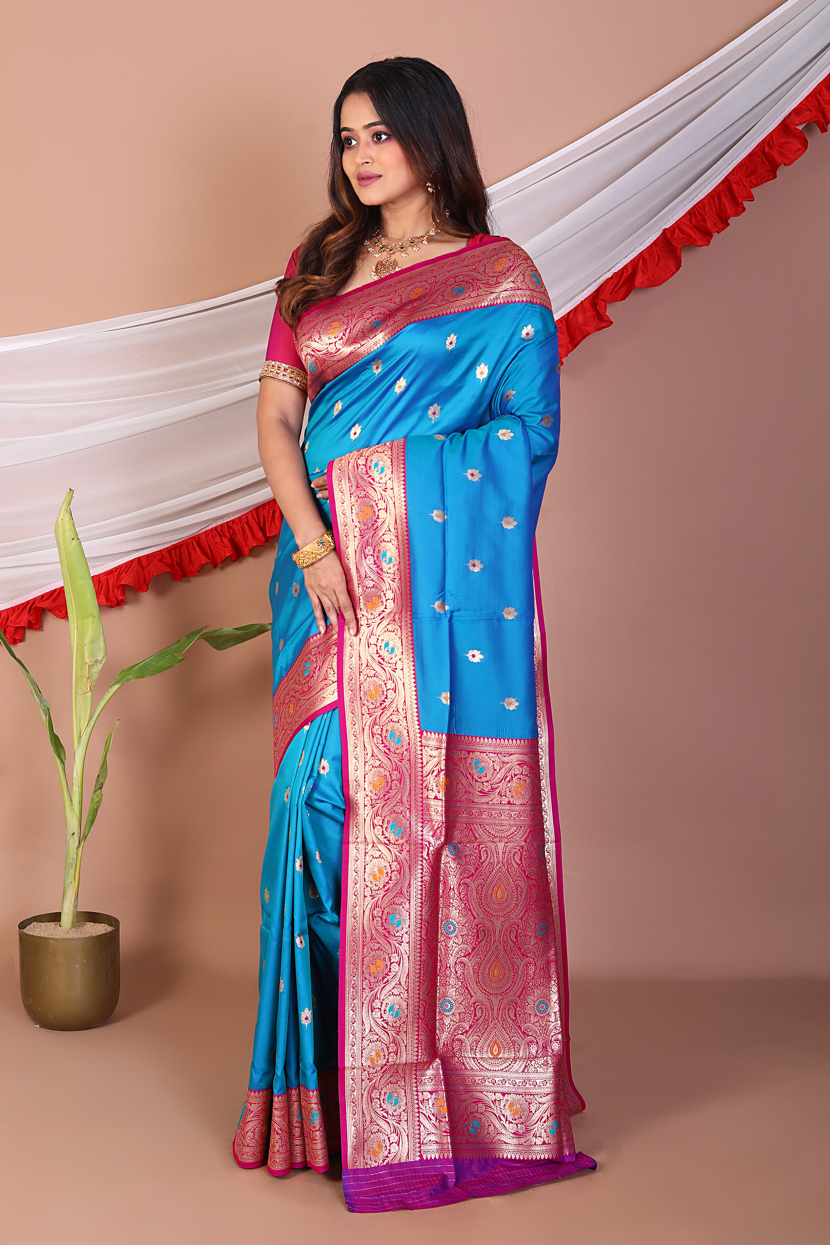 Blue Blended Mashru Silk Saree - Keya Seth Exclusive