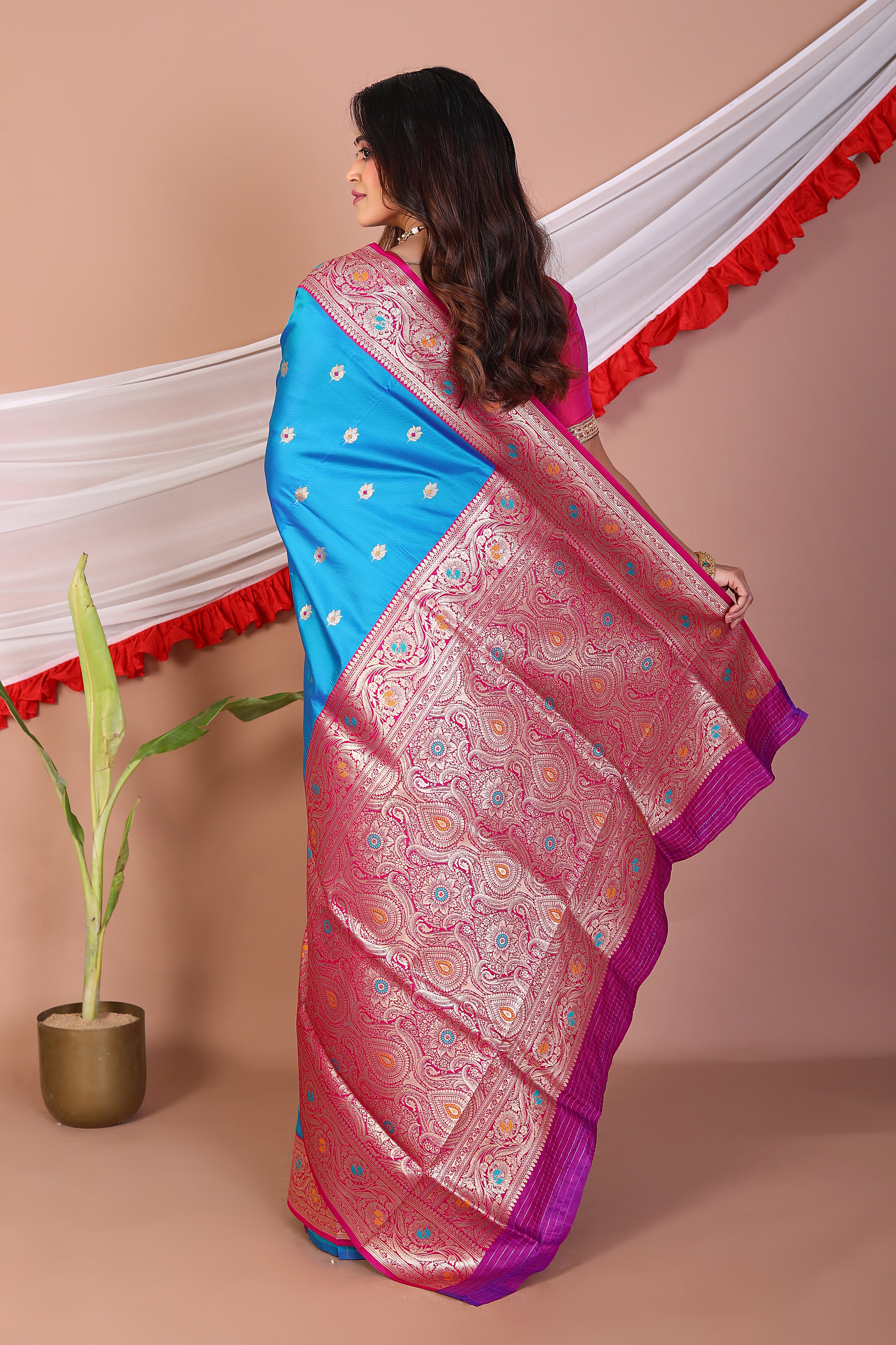 Blue Blended Mashru Silk Saree - Keya Seth Exclusive
