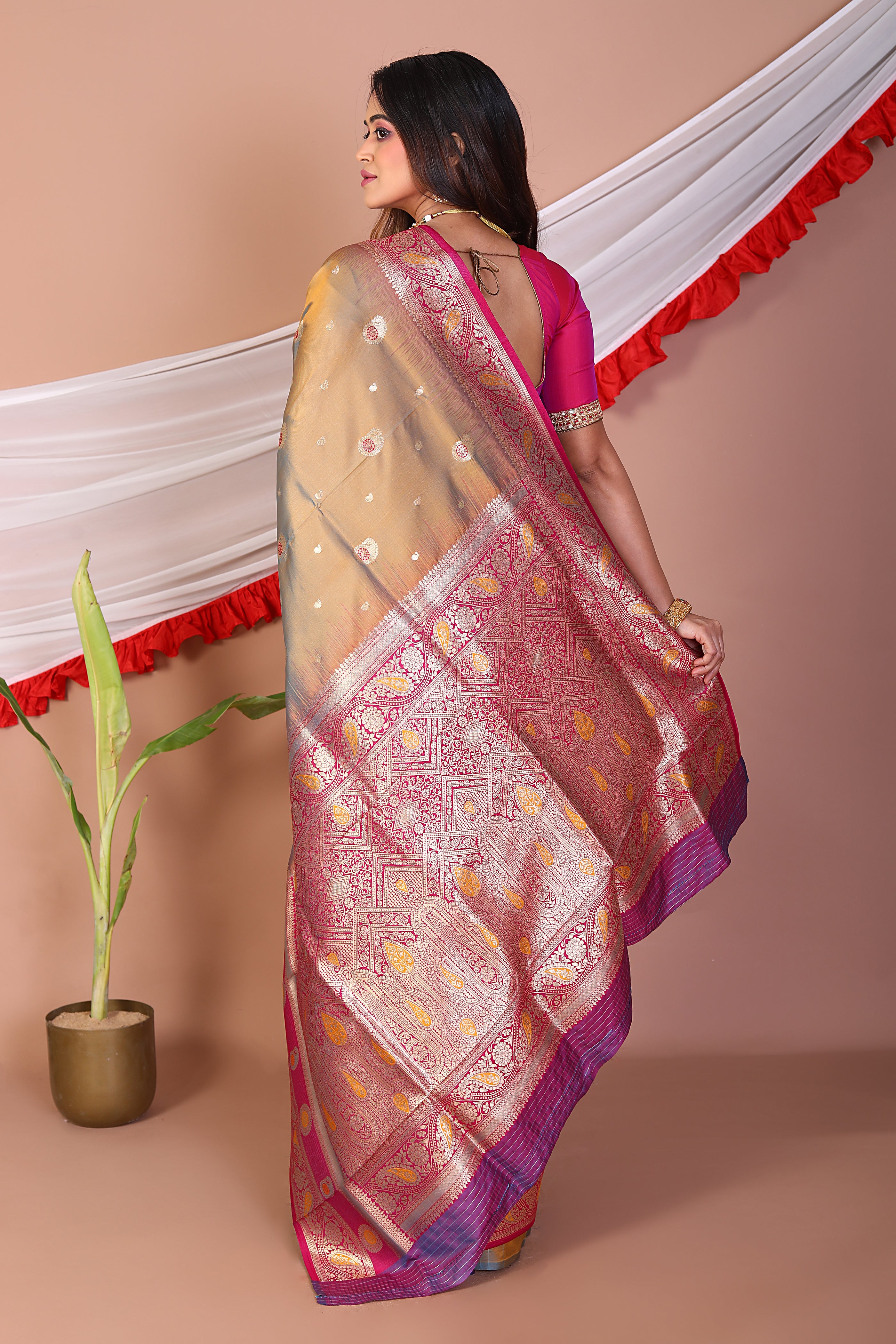Dual Tone Mustard Blended Mashru Silk Saree - Keya Seth Exclusive