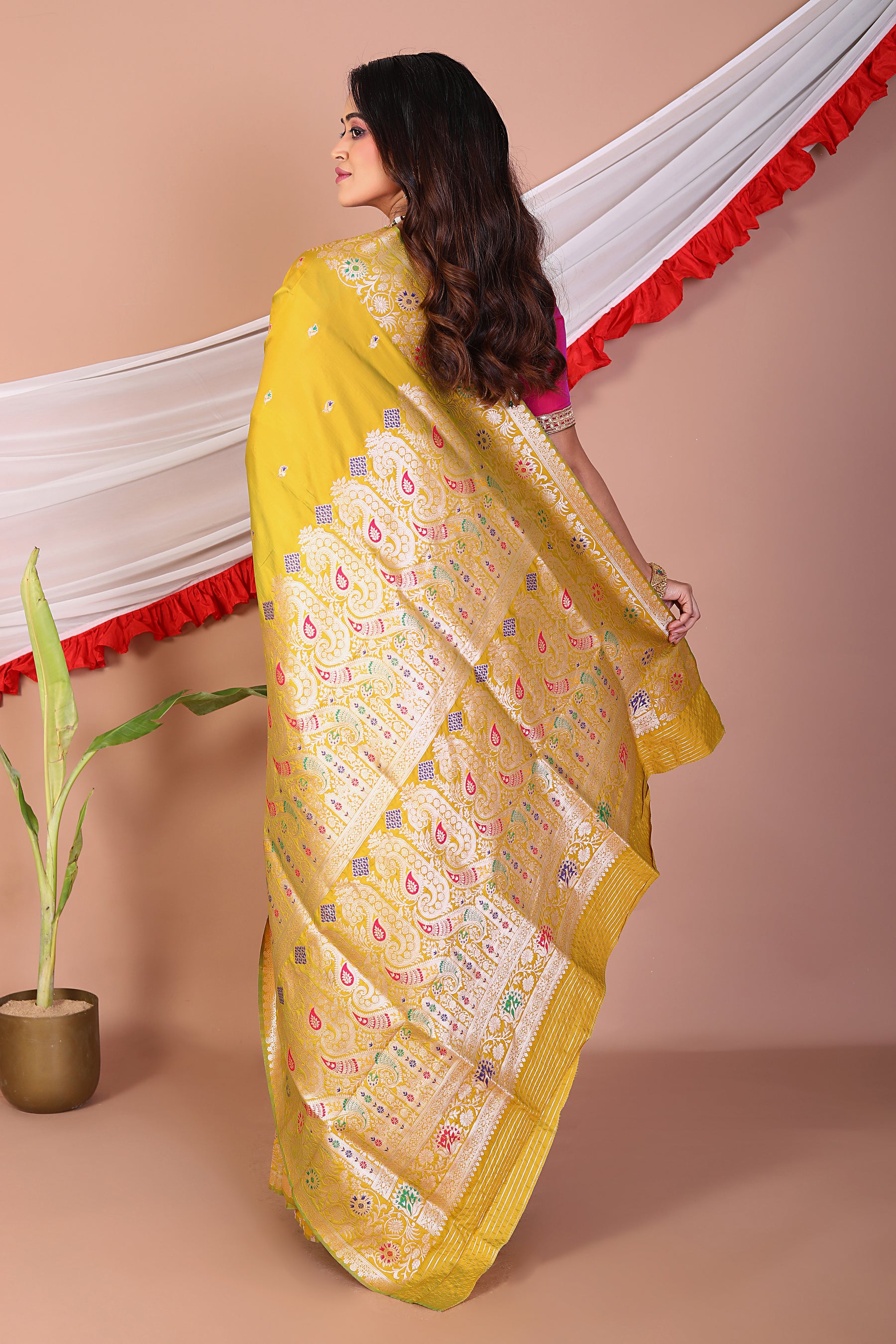 Yellow Blended Mashru Silk Saree - Keya Seth Exclusive
