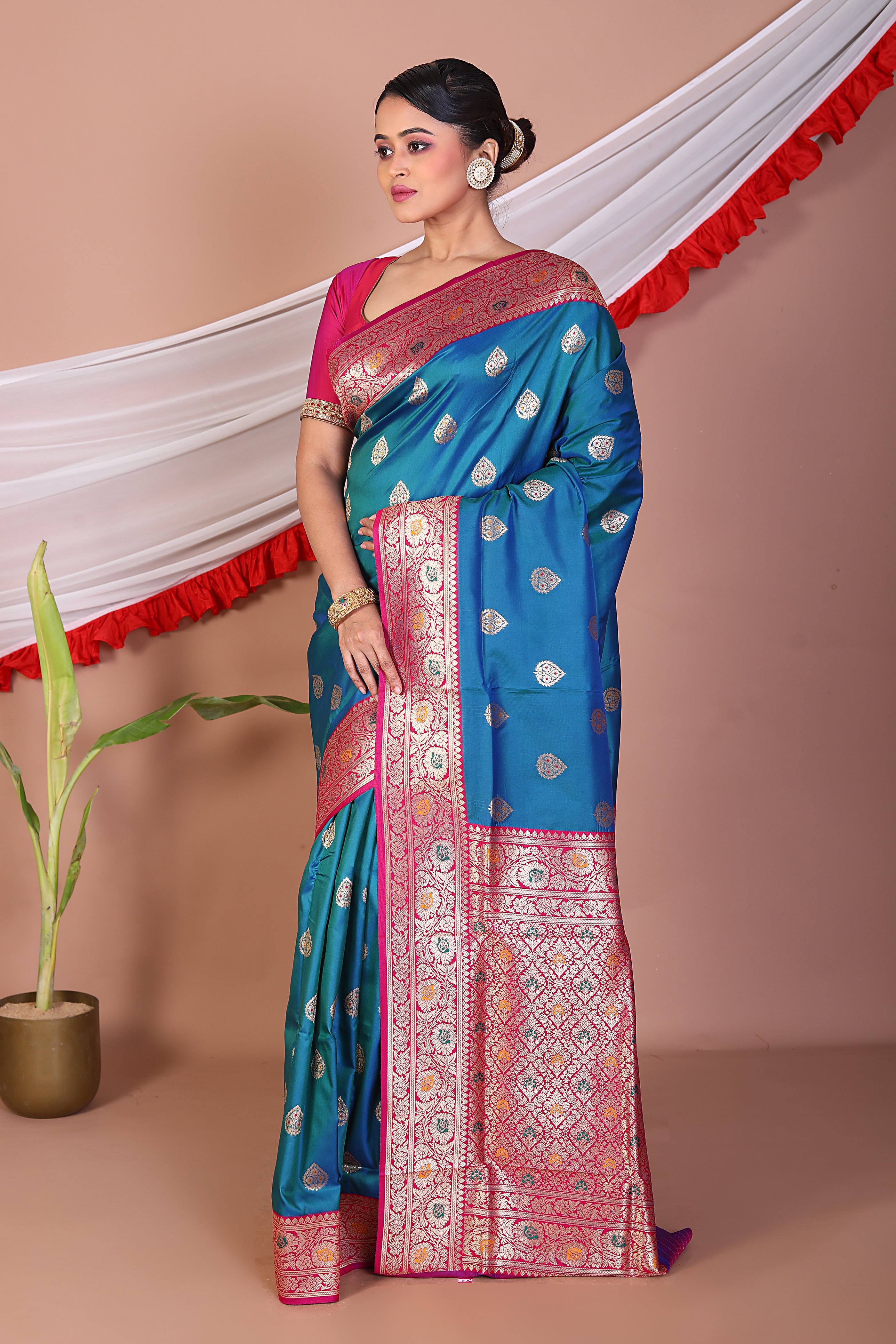 Blue Blended Mashru Silk Saree - Keya Seth Exclusive