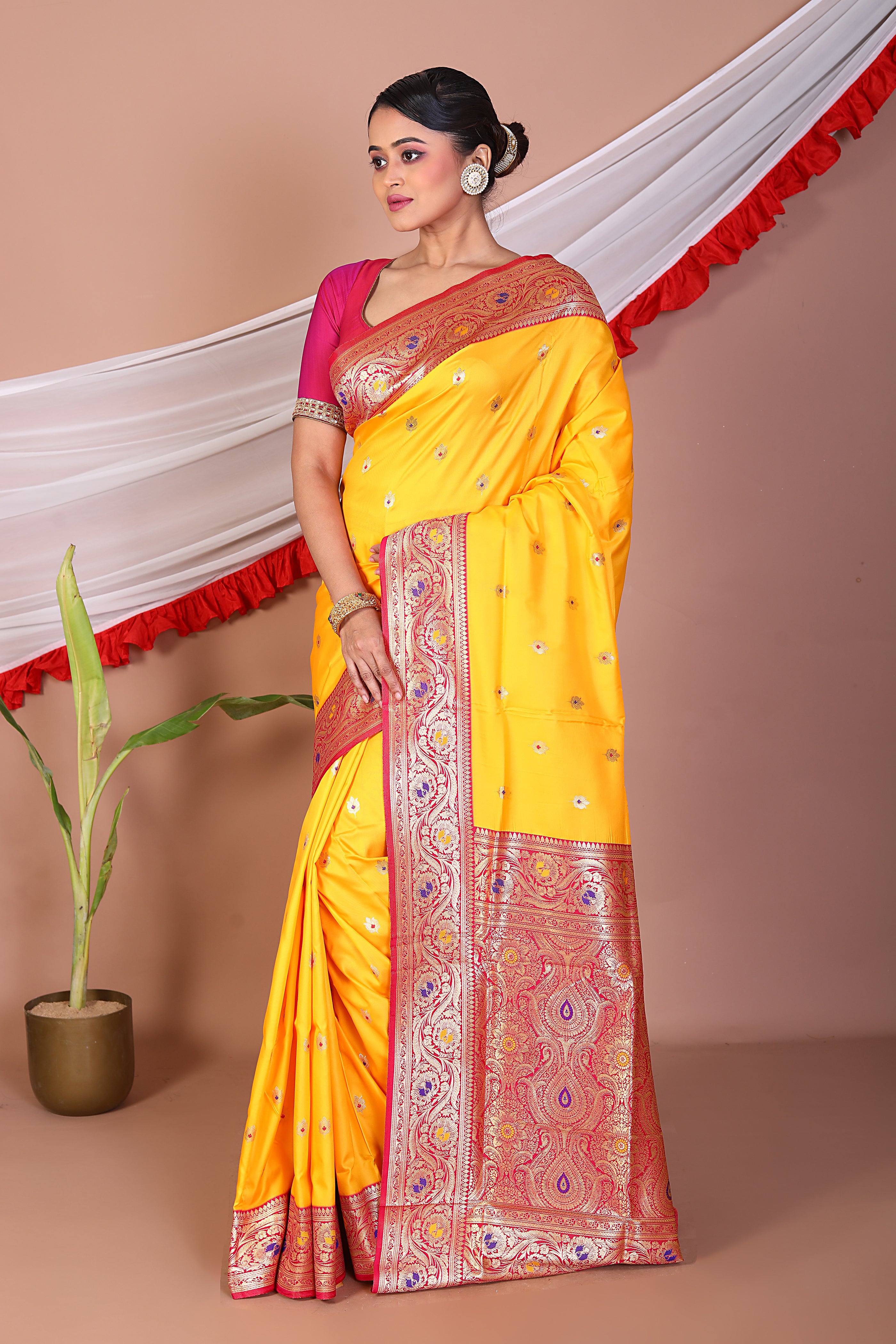 Mustard Blended Mashru Silk Saree - Keya Seth Exclusive