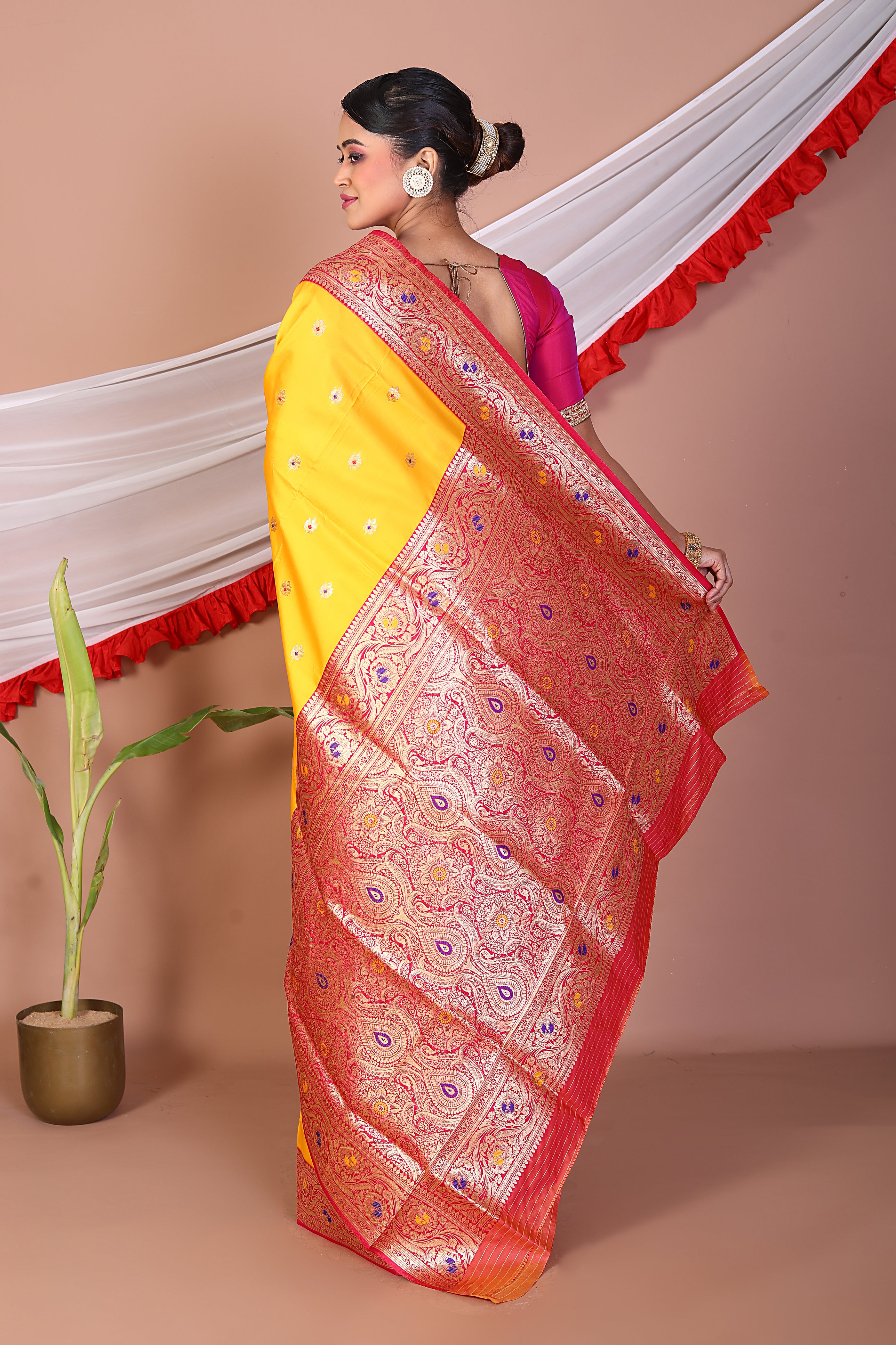 Mustard Blended Mashru Silk Saree - Keya Seth Exclusive