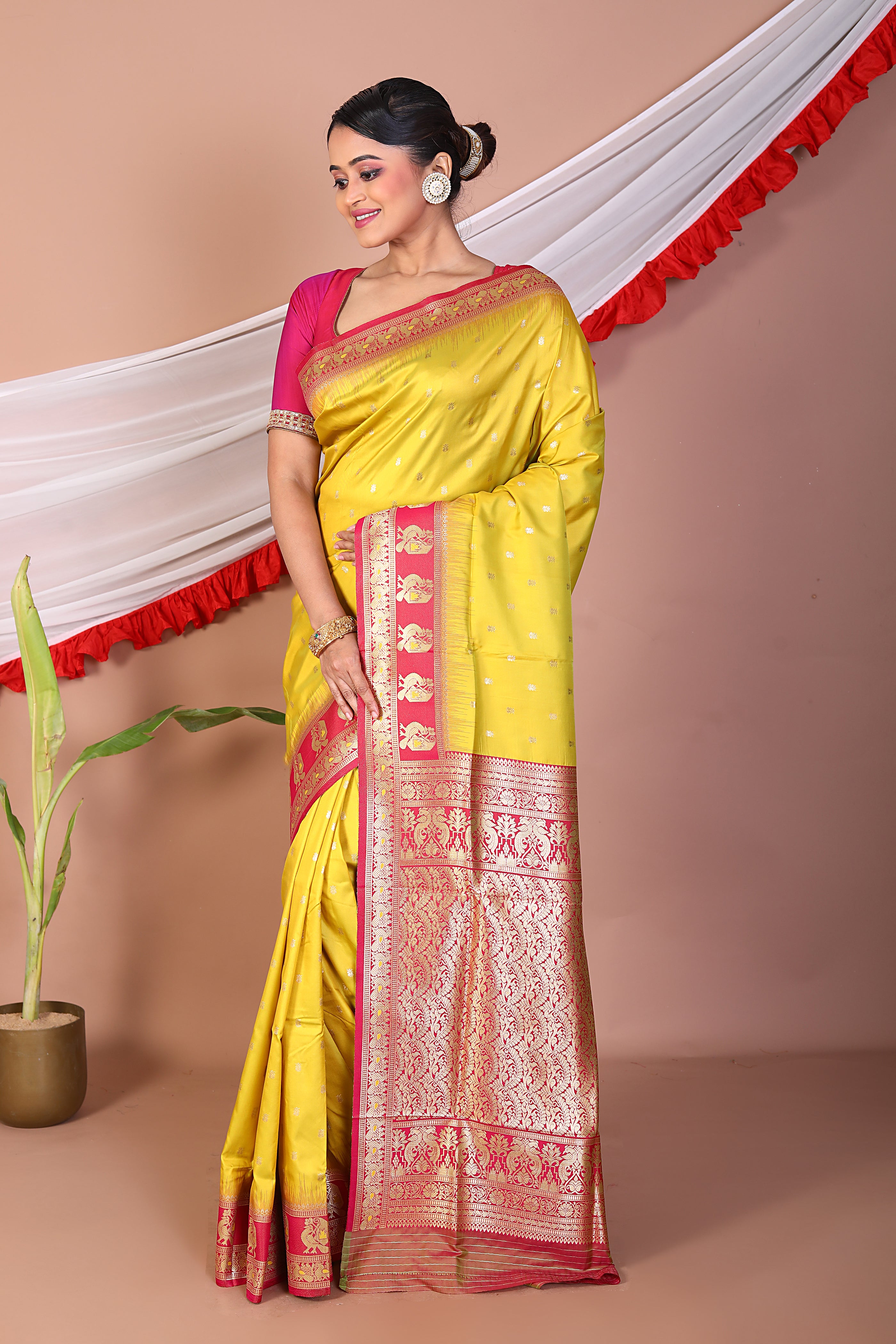 Lemon Blended Mashru Silk Saree - Keya Seth Exclusive