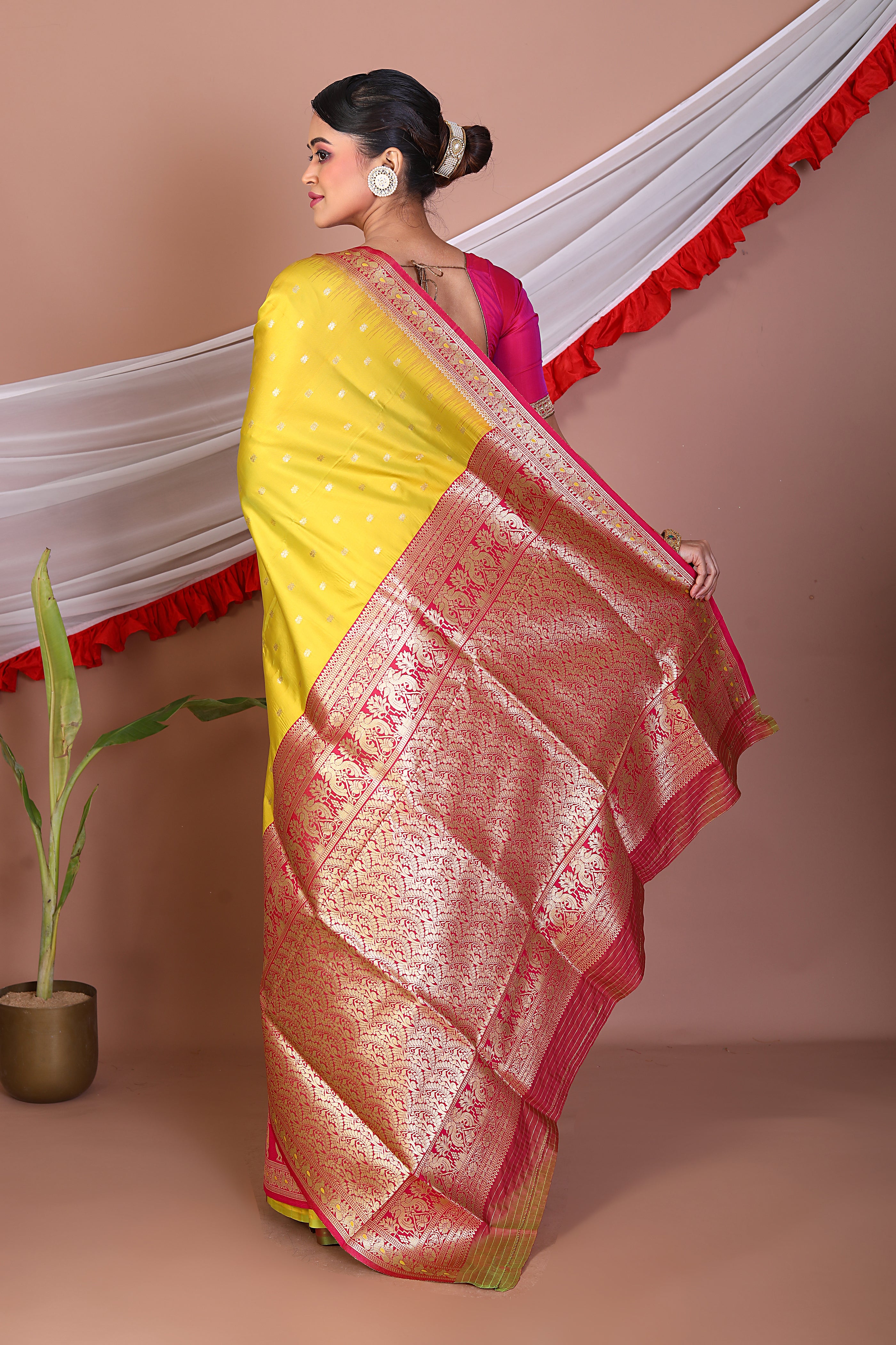 Lemon Blended Mashru Silk Saree - Keya Seth Exclusive